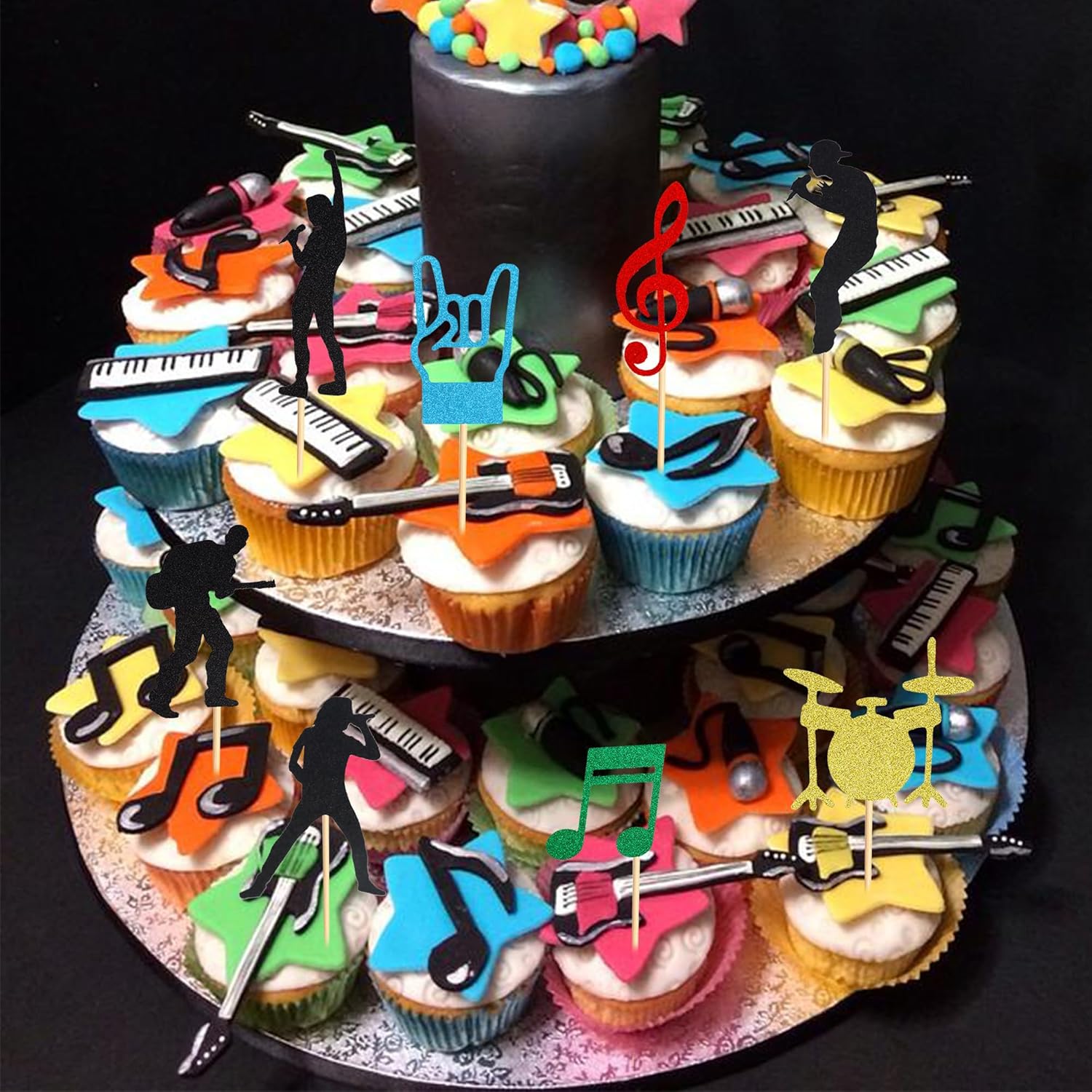 Arthsdite 24 piezas de decoración de cupcakes Rock Pop Music Theme Cupcake Picks Music Concierto temático de cumpleaños fiesta de cumpleaños,