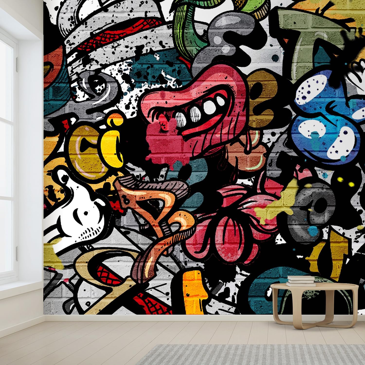 wall26 Calcomanía removible de paredmural de dibujos animados de animé, pintura en aerosol de personajes de graffiti y arte callejero, paisaje