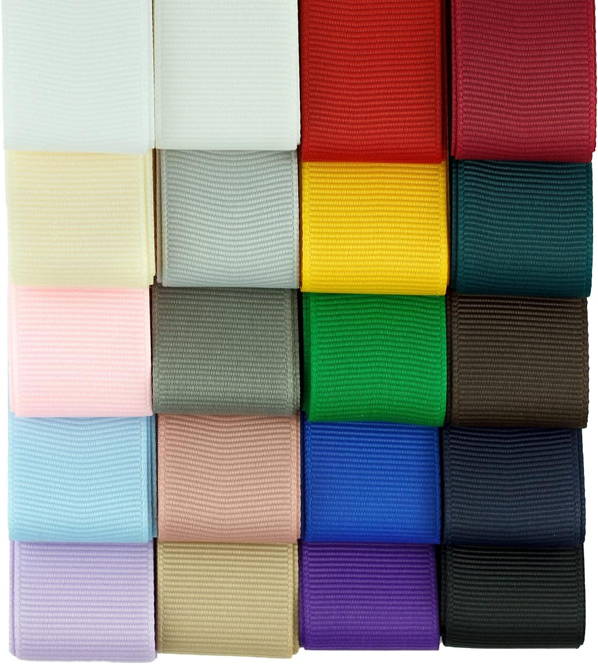 Cinta de grogrén de poliéster de 1 pulgada, 20 colores, 2 yardas x 20 colores cada uno en total de 40 yardas por paquete para manualidades, lazos