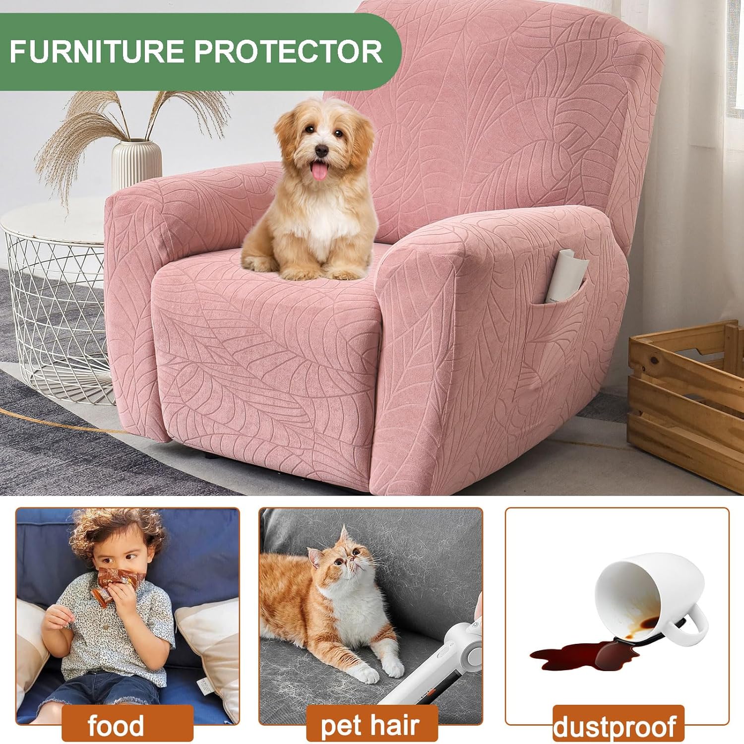 HAOYONG Fundas reclinables elásticas de jacquard Lazyboy, funda reclinable de 4 piezas para sillón reclinable de 1 asiento, fundas para sofá