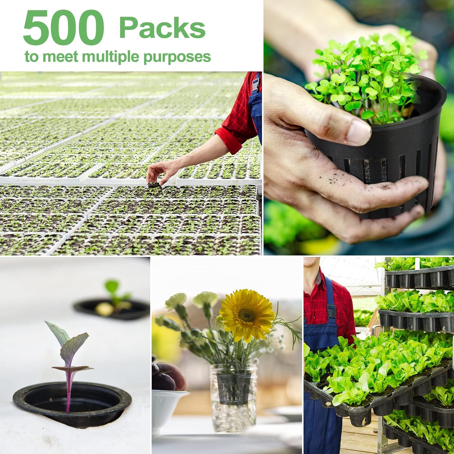 Paquete de 500 macetas de red hidropónica de 2 pulgadas, copas de red de malla ranurada para sistema de cultivo de plantas, cestas de riego