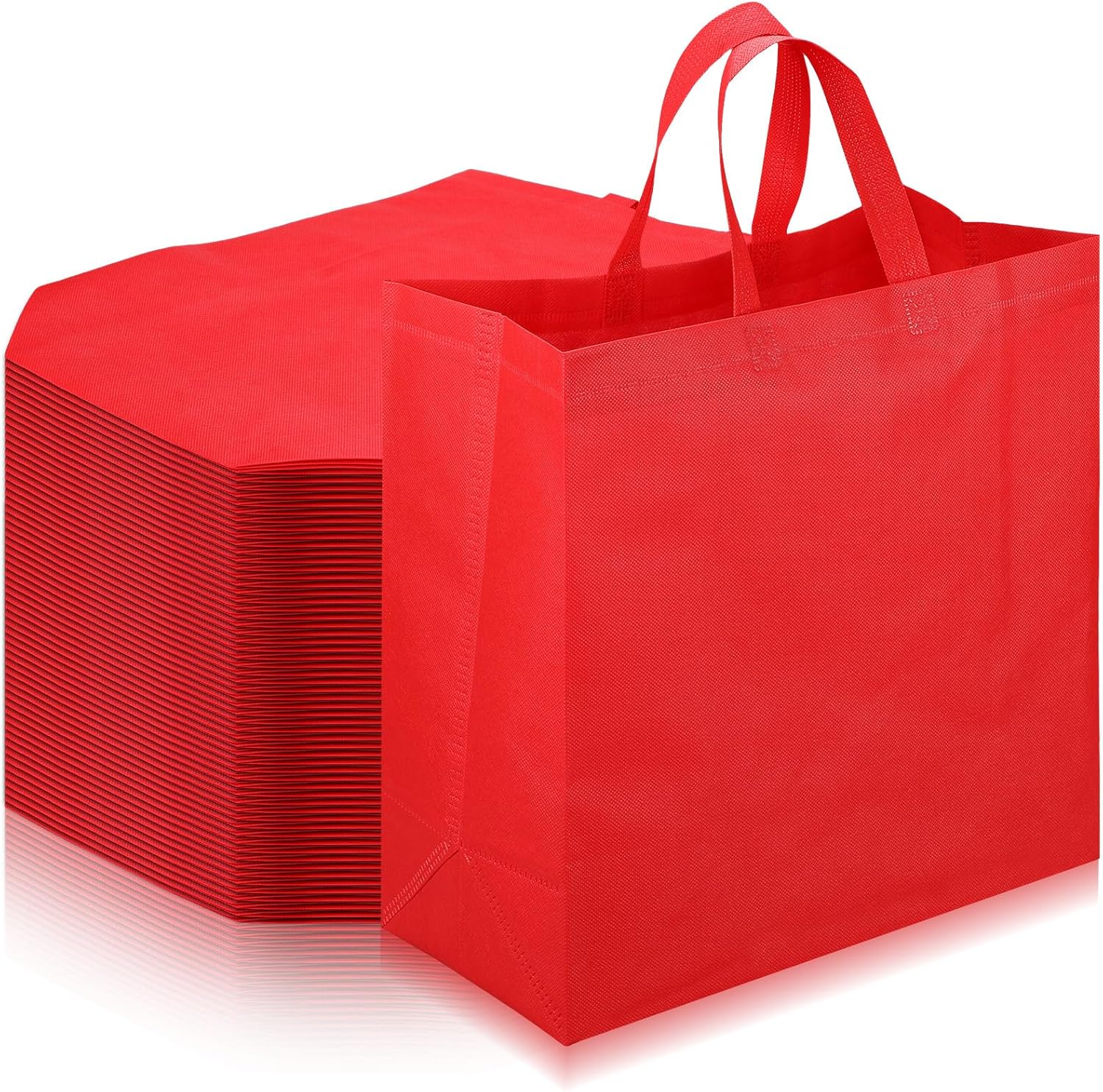Abbylike 150 bolsas de mano no tejidas grandes reutilizables a granel con asas, bolsas de mano portátiles para compras