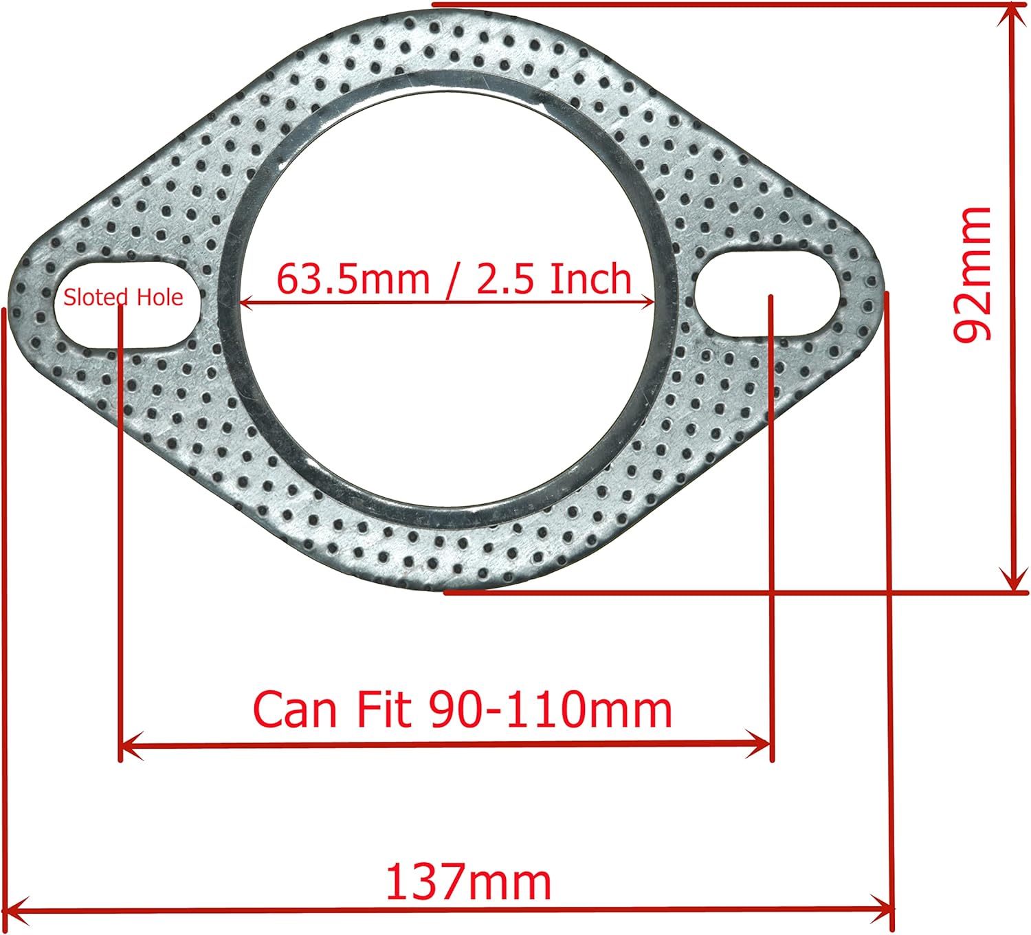 5 piezas de brida de escape de 2.5 pulgadas, 2 pernos turbocolectorcabezal hacia abajodescarga, grafito de alta temperatura para cabezales, Catback,
