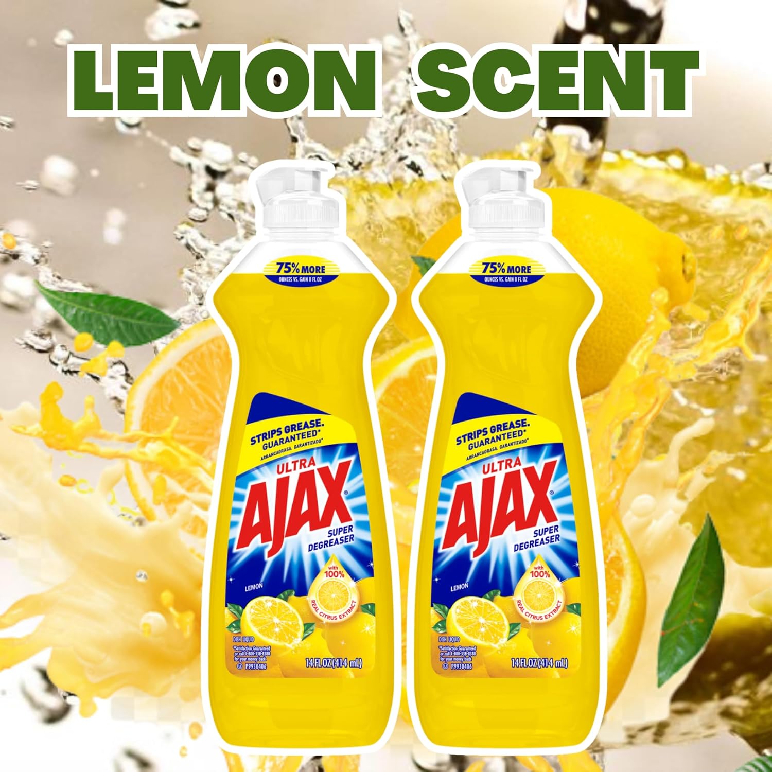 Ajax – Jabón para platos Ajax líquido para lavar platos, súper desengrasante, 14 onzas líquidas (limón, 6 unidades (paquete de 1), incluye tarjeta