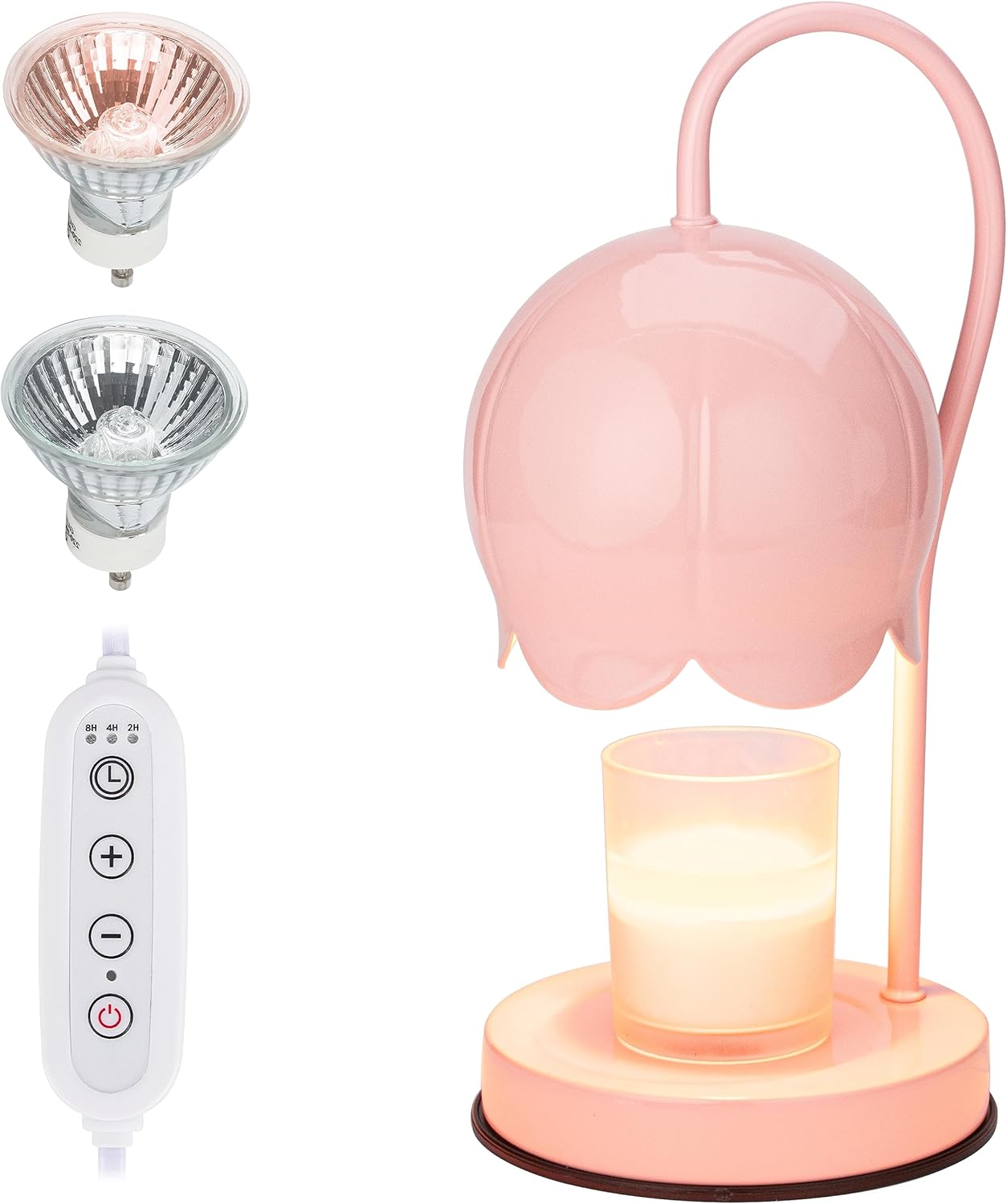 Lámpara calentadora de velas regulable con temporizador, calentador eléctrico de cera de velas con 2 bombillas, estética moderna, contemporánea,