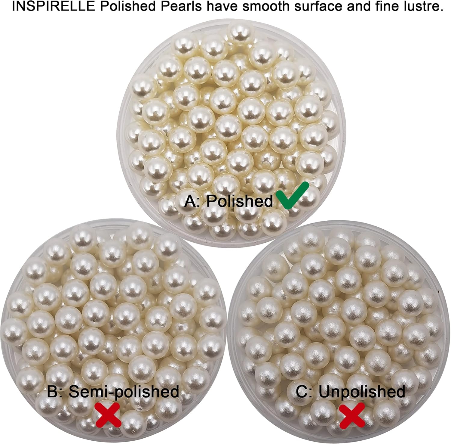 INSPIRELLE 340 perlas de imitación de ABS blancas sin perforar para rellenos de jarrón, cuentas de maquillaje sin agujero de 0.472 pulgadas para