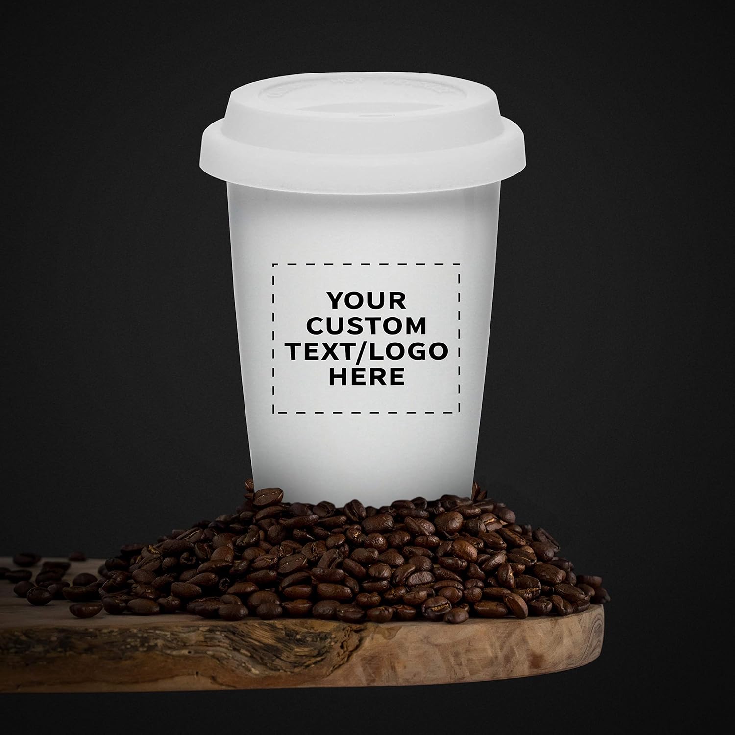 Vasos de cerámica de doble pared personalizados de 11 onzas con tapa, paquete de 12, texto personalizado, logotipo, color blanco