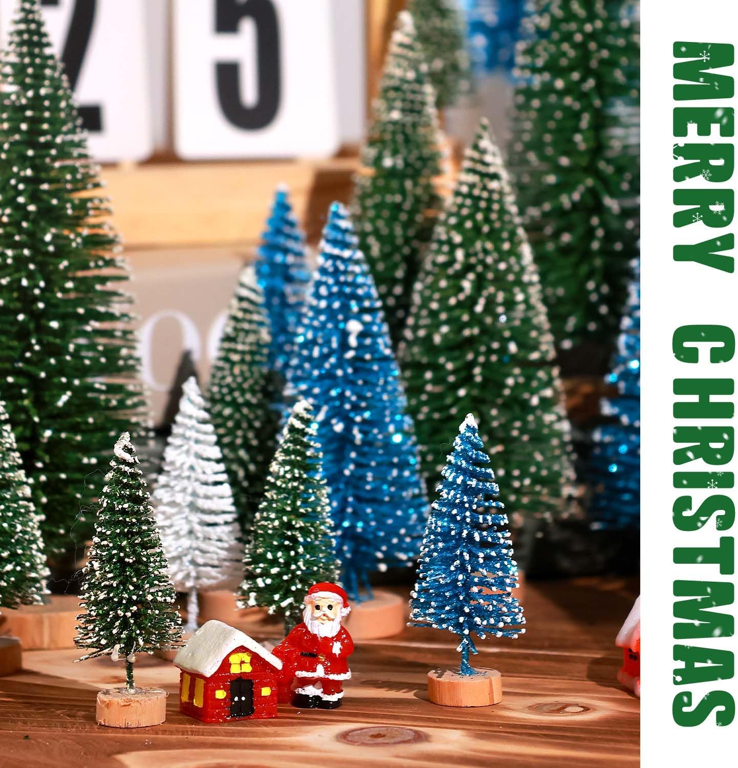 30 piezas de mini árboles de Navidad artificiales para árbol de Navidad, árboles de cepillo con base de madera para decoración de Navidad, fiesta de