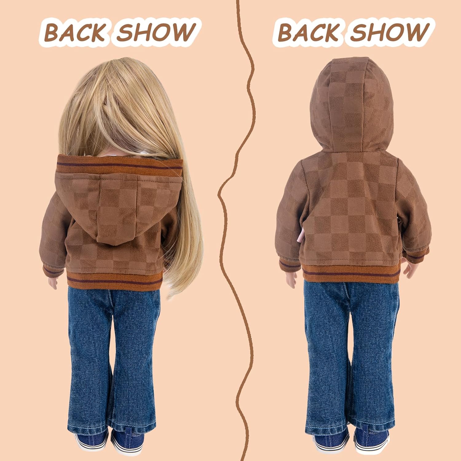 Conjunto de ropa de muñeca de 3 piezas Conjunto de ropa Mocha Coat Blue Jeans & White T-Shirt Baby Doll Ropa Traje (sin muñeca y zapatos) 030