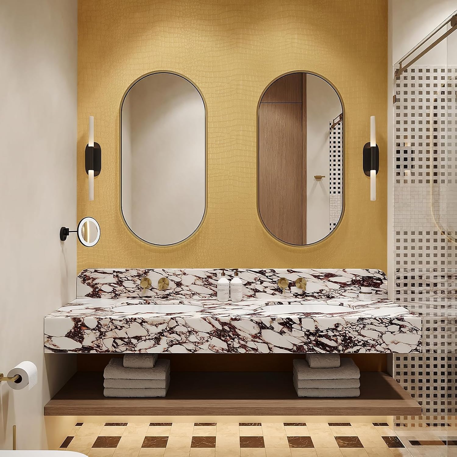 Papel tapiz dorado de 17.7 x 236.3 pulgadas, con textura de cocodrilo, papel adhesivo 3D dorado, impermeable, papel tapiz de lujo para dormitorio,