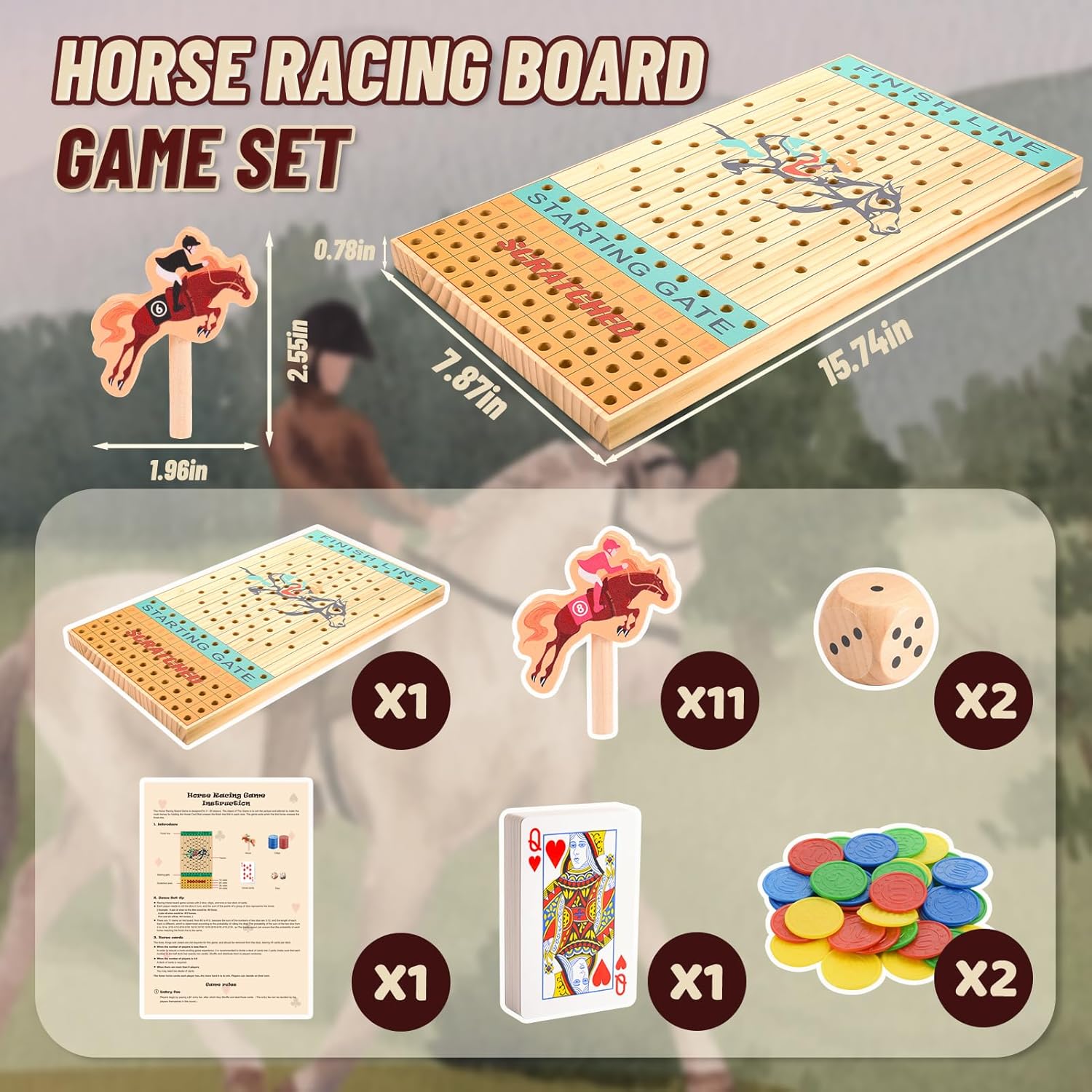 Juego de mesa de carreras de caballos juguete de caballo de madera para adultos y adolescentes equipado con instrucciones detalladas (idioma español