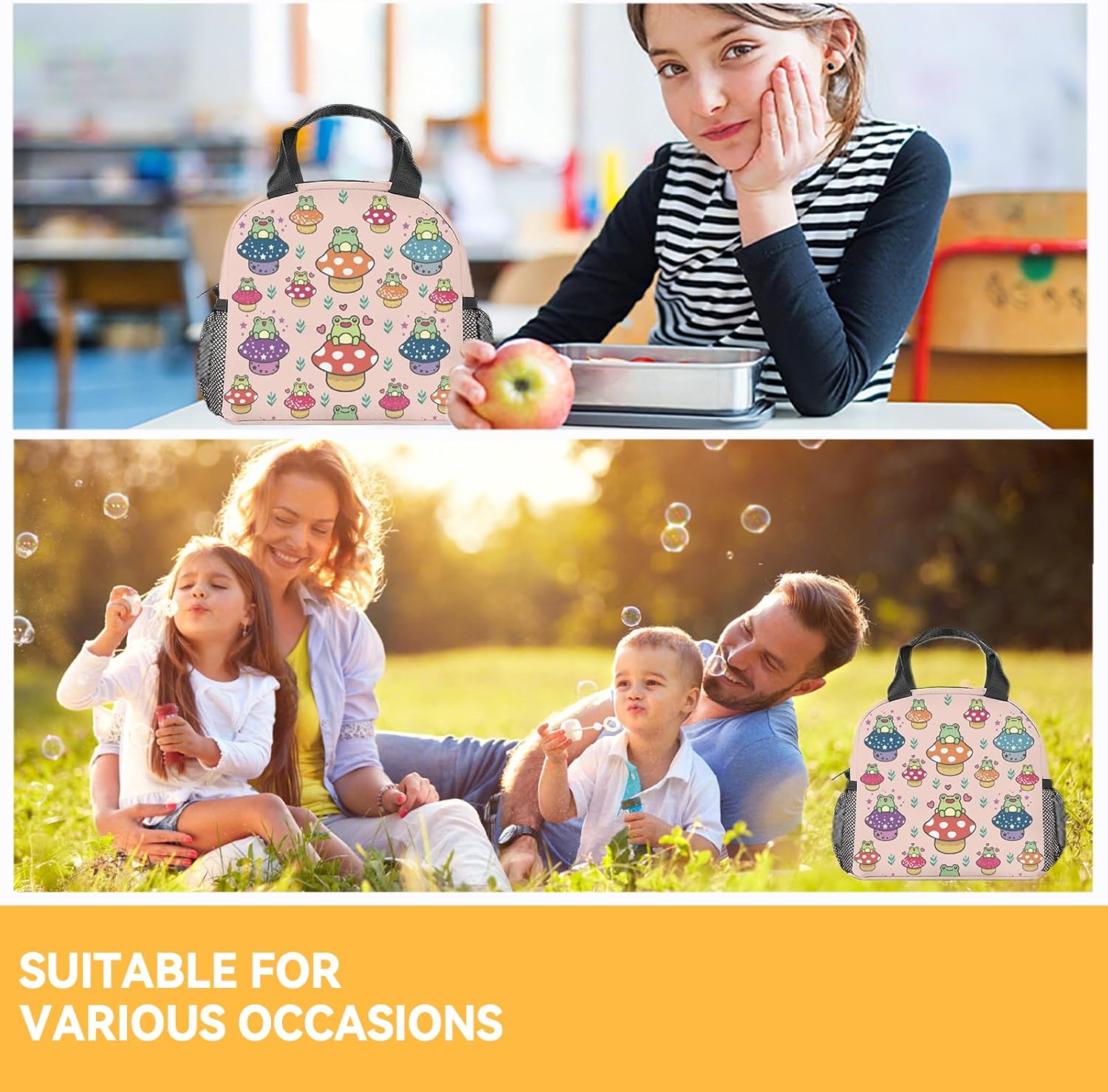 Lonchera de rana para niños, pequeñas bolsas de almuerzo aisladas, bonita lonchera reutilizable para adolescentes, niñas, niños, bolsas de almuerzo