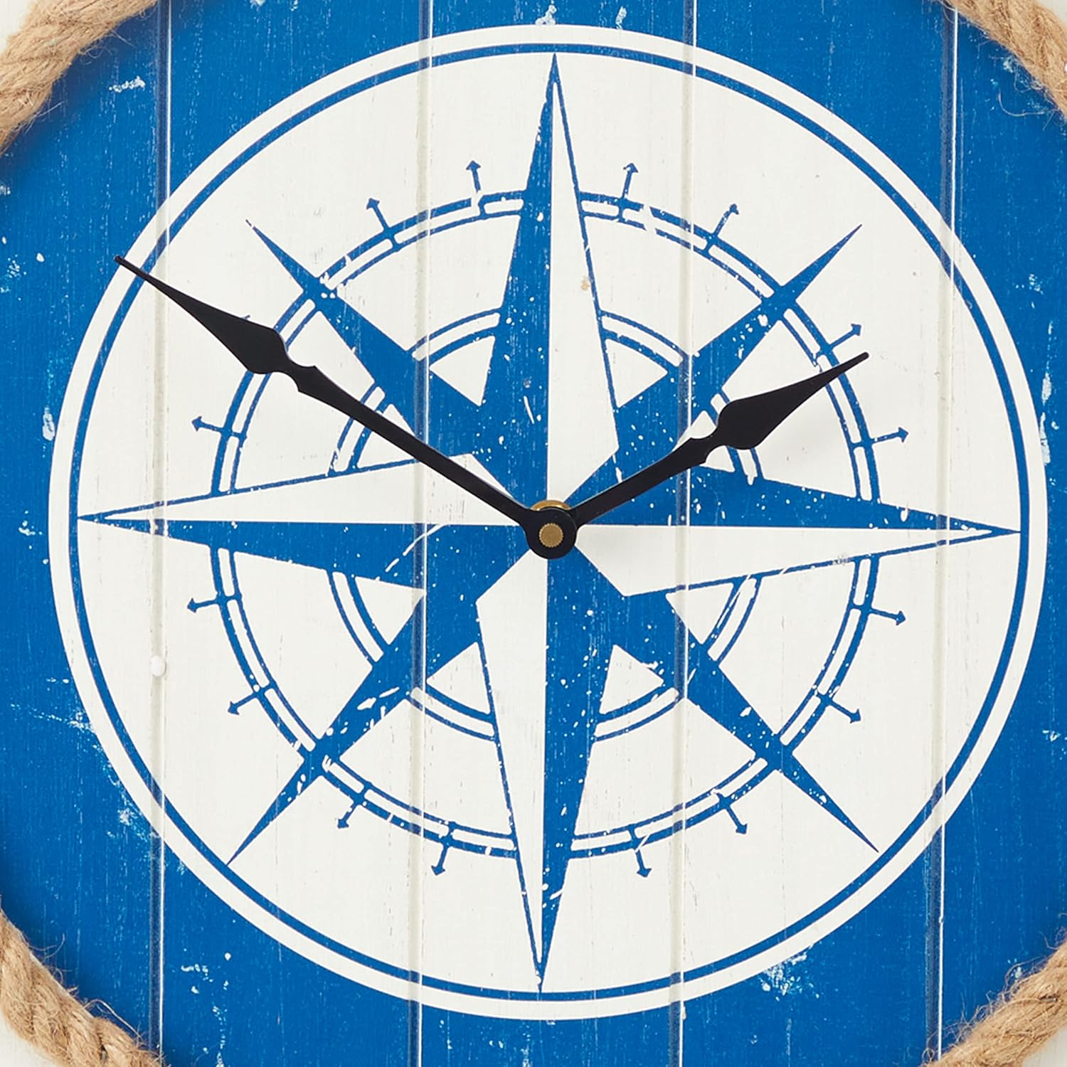 Deco 79 Reloj de pared con brújula de madera con detalles de cuerda, 24 x 2 x 24 pulgadas, azul