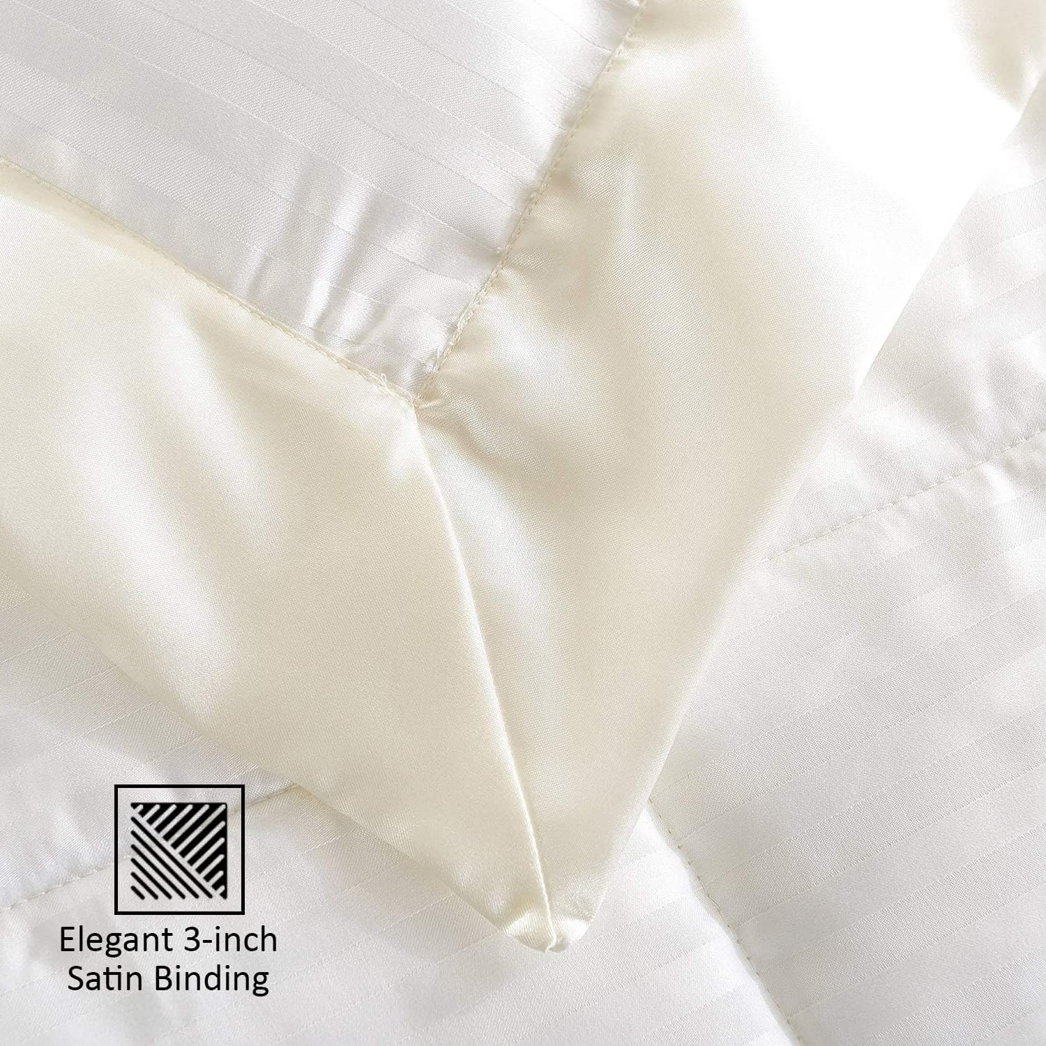 downluxe – Manta ligera de relleno alternativo y de tamaño Queen, con borde satinado, color marfil, 90 x 90 pulgadas