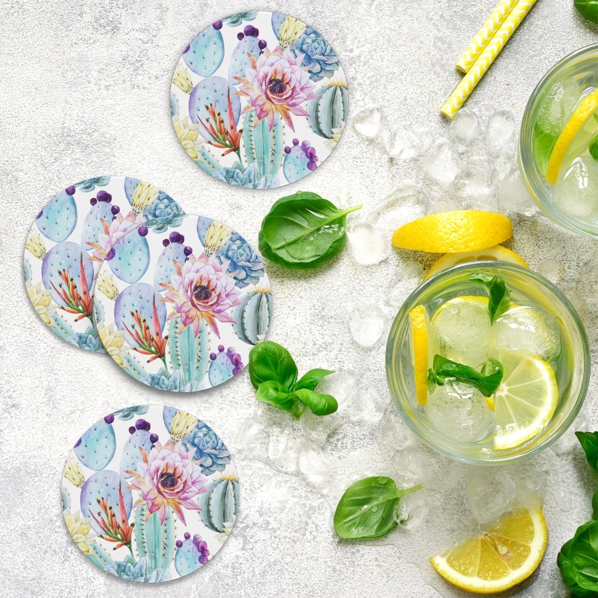 1 posavasos para bebidas, juego de posavasos de corcho absorbente de cactus para bebidas, tapete redondo para plantas suculentas, posavasos para el