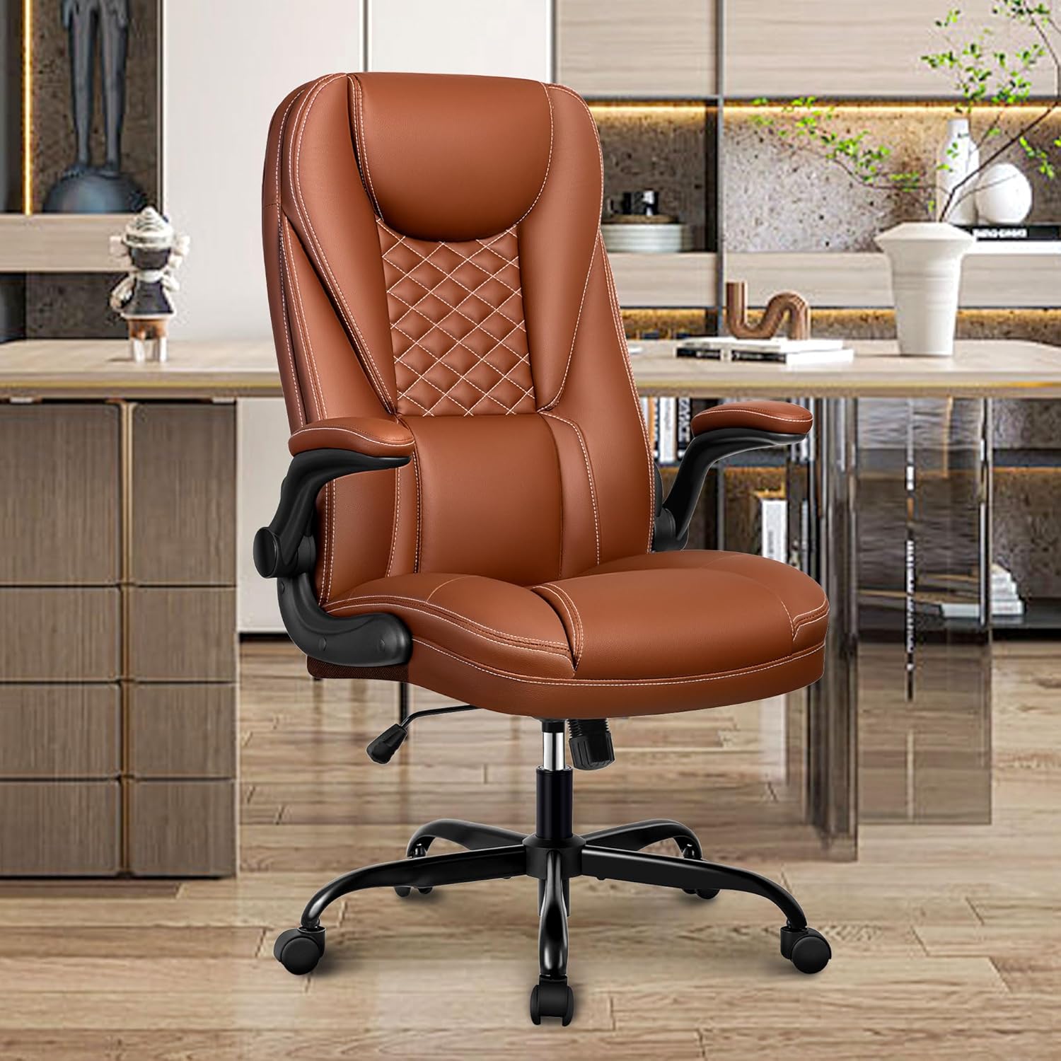 Silla de oficina, silla de oficina grande y alta, silla de oficina ejecutiva, silla ergonómica de cuero con soporte lumbar, sillas de escritorio