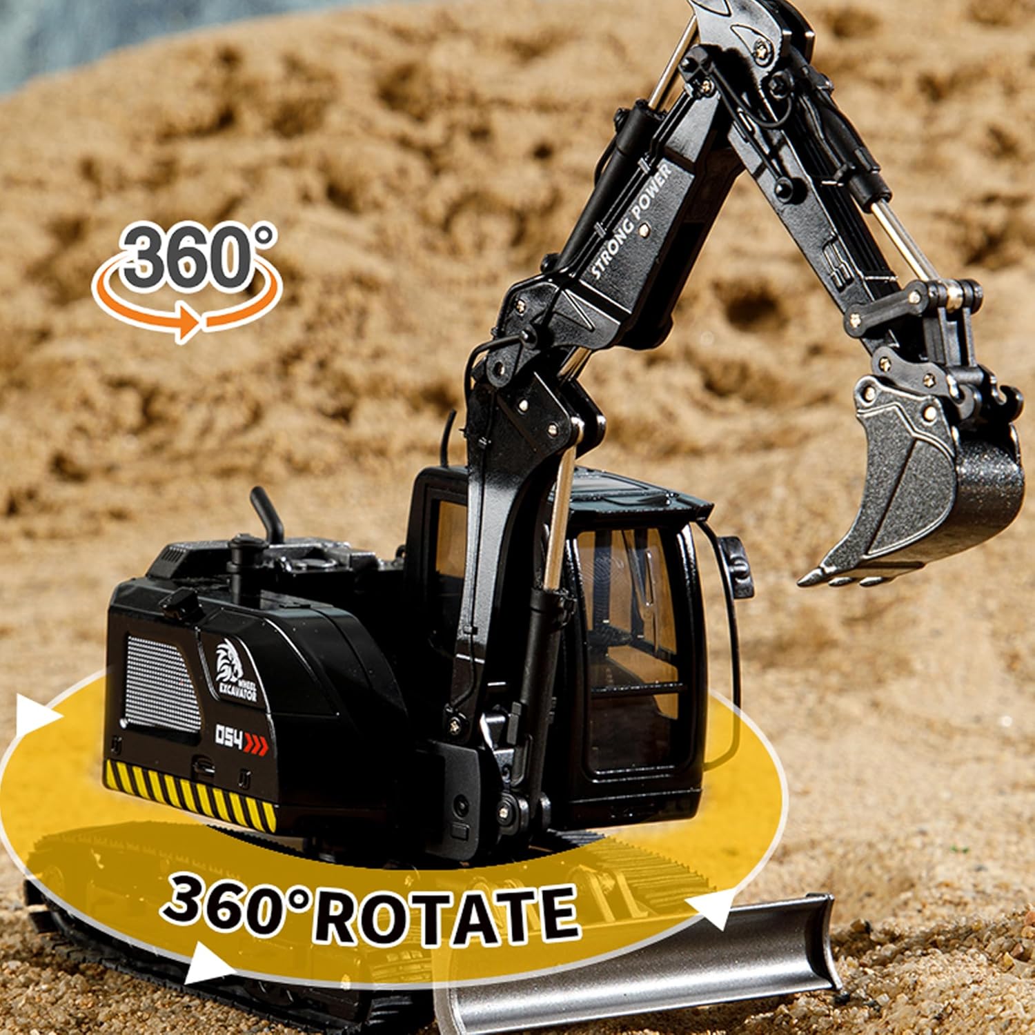 Gemini & Genius – Excavadora negra con orugas, juguete de construcción de excavadora a presión a escala 150, modelo de vehículo con giros de cabina