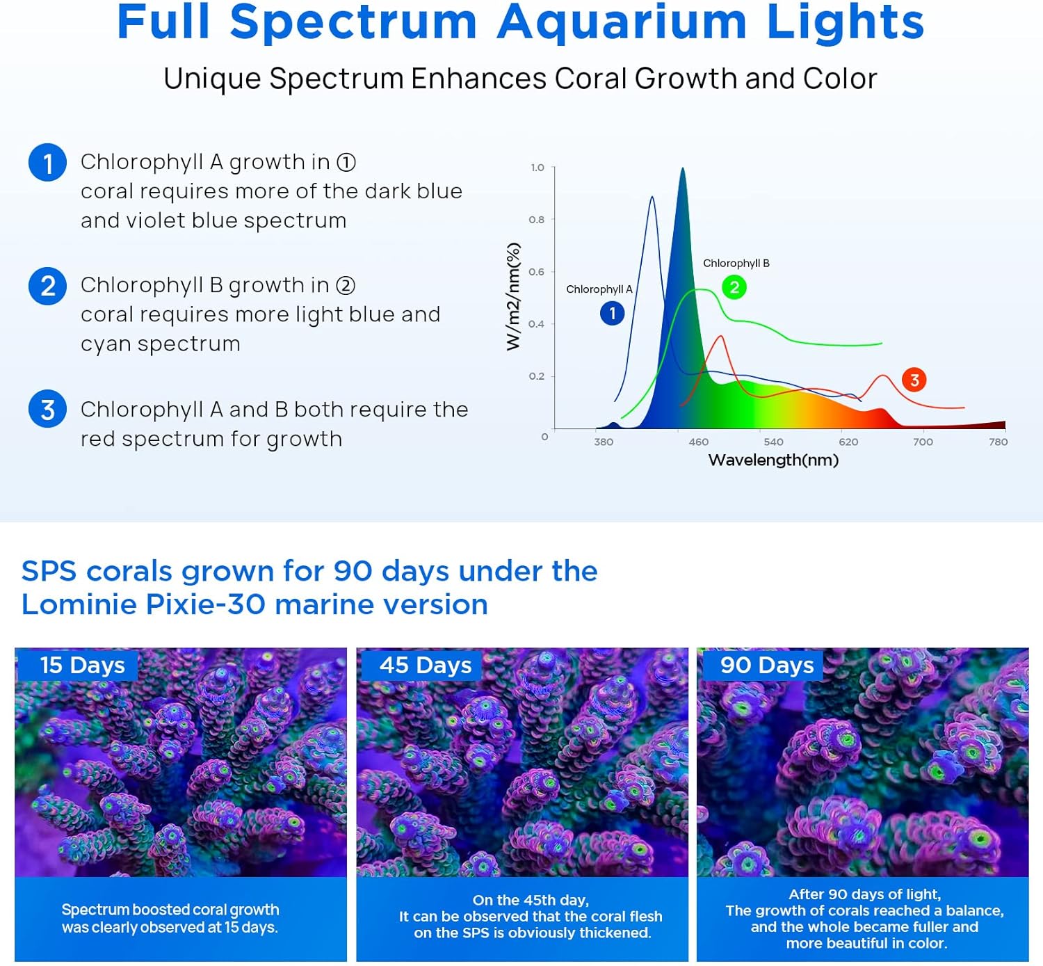 Lominie Luz LED para acuario, luz de espectro completo, luz plantada de agua salada, cuello de cisne ajustable para tanques de peces de coral de