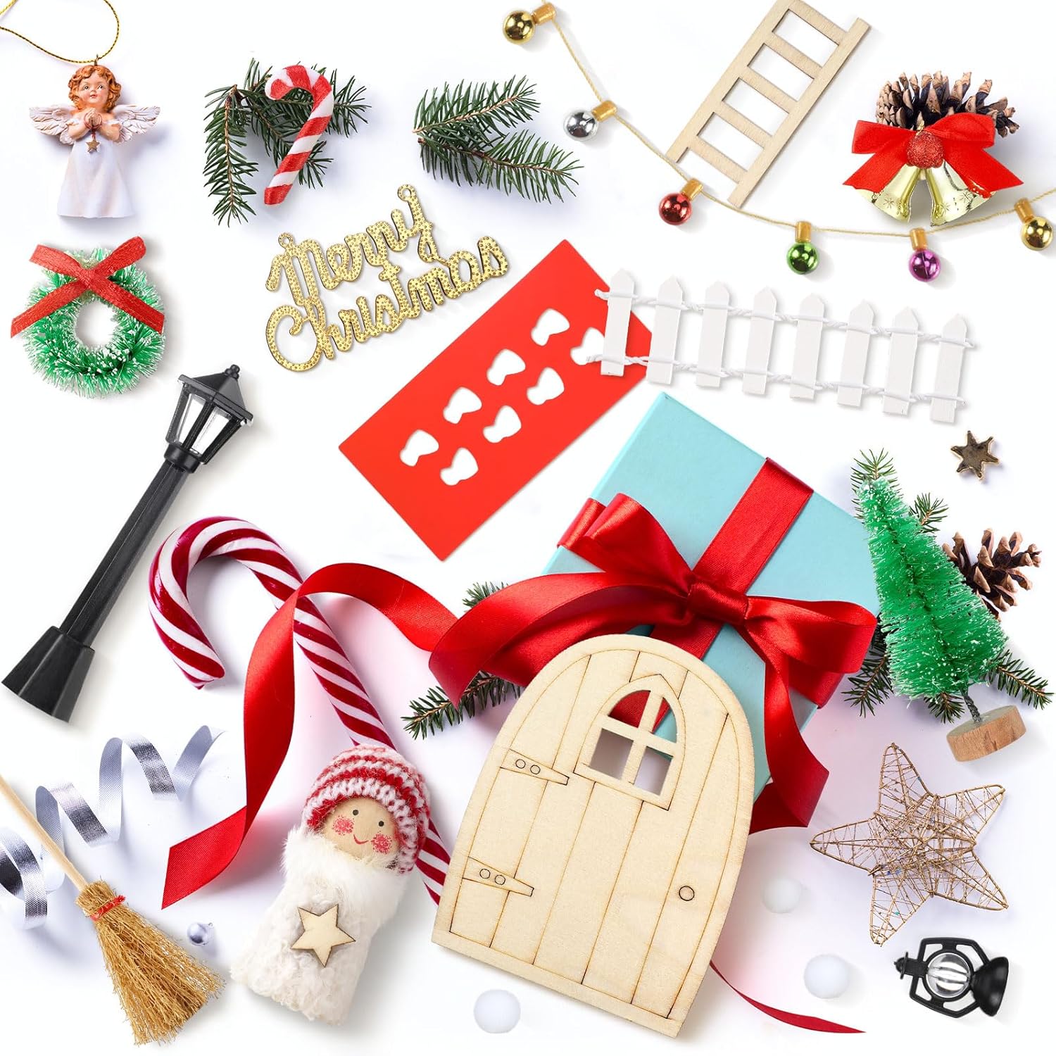 Bencailor Decoración de casa de muñecas de Navidad, accesorios para casa de muñecas en miniatura, modelo de escena pequeña, cajas de regalo de árbol