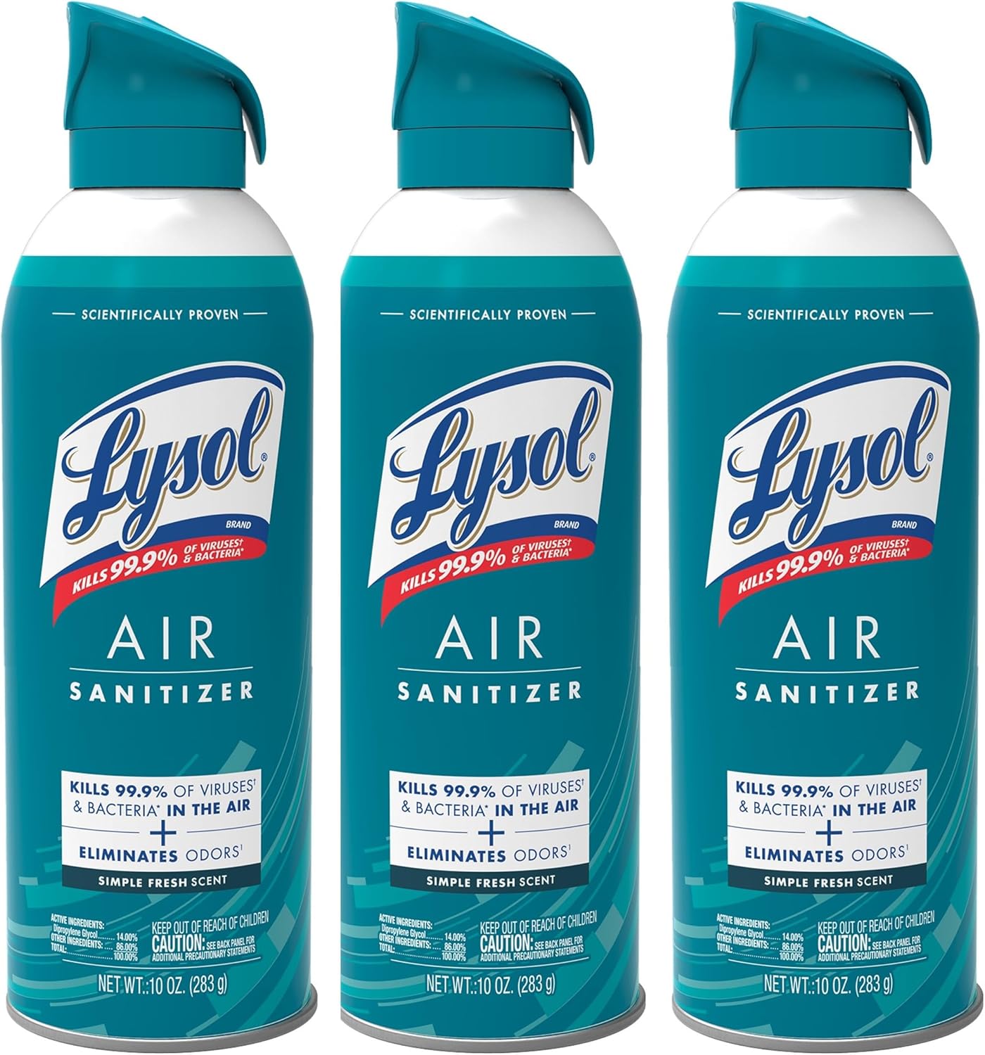 Lysol Aerosol desinfectante de aire, para desinfección del aire y eliminación de olores, aroma fresco simple, 10 onzas líquidas (paquete de 3)