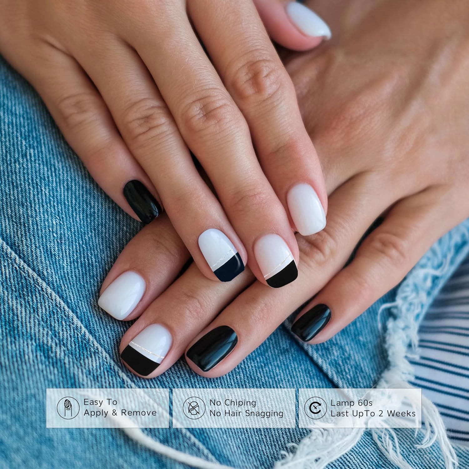 Tiras de uñas de gel semicuradas, resistentes al astillado, calcomanías de uñas de gel fáciles de usar, 20 envolturas de uñas de larga duración,