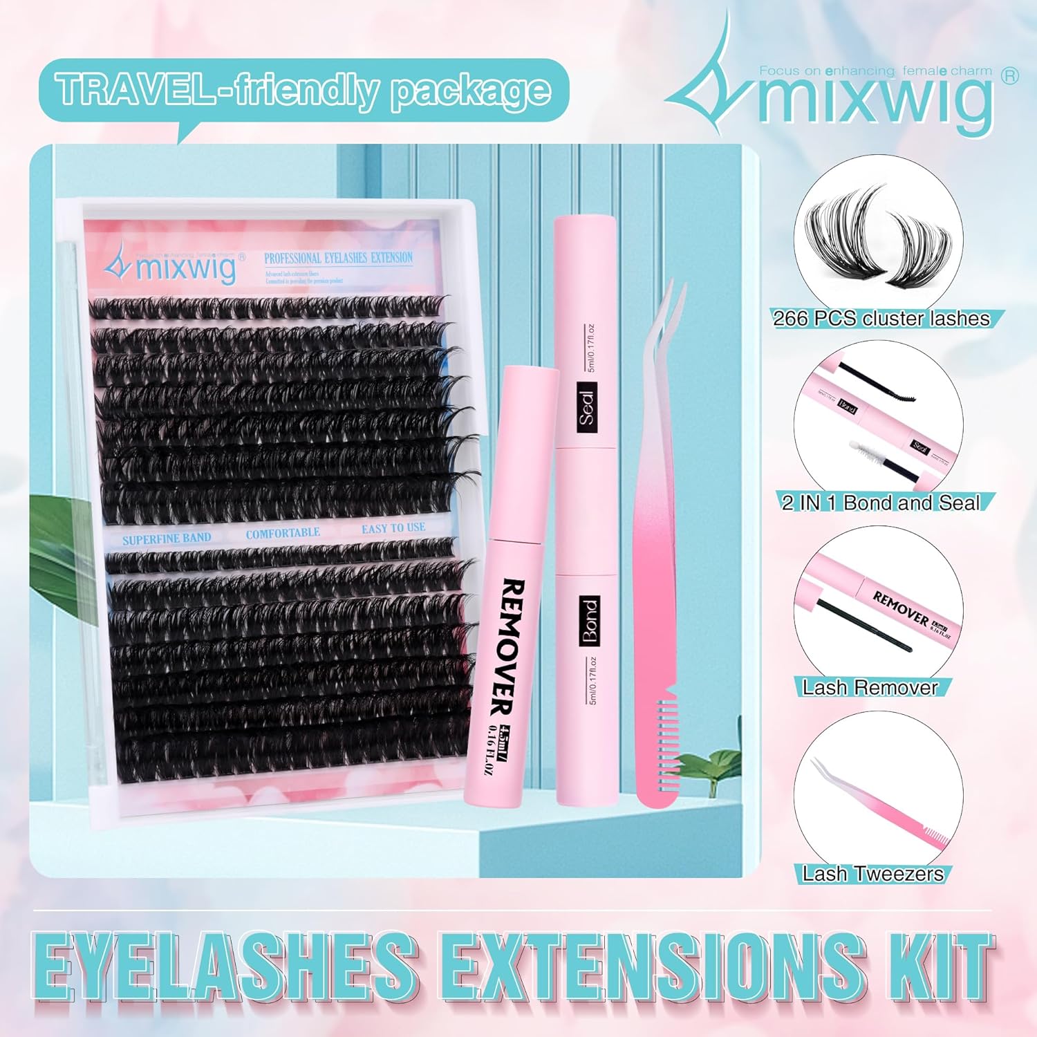 Kit de extensiones de pestañas esponjosas de rizo D 80D 100D, kit de pestañas individuales de 0.787 pulgadas, racimo de pestañas esponjosas, 280