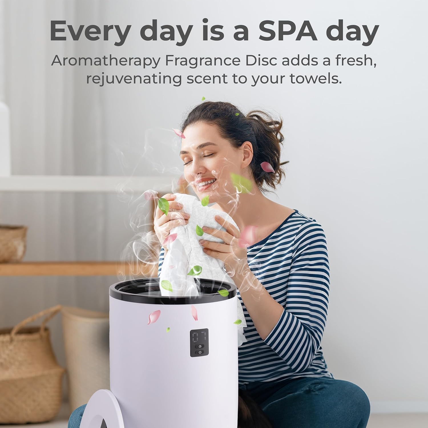 SereneLife Calentador de toallas, con fragancia personalizada para spa y baño, calentador de toallas de lujo, regalos para él y ella, apagado