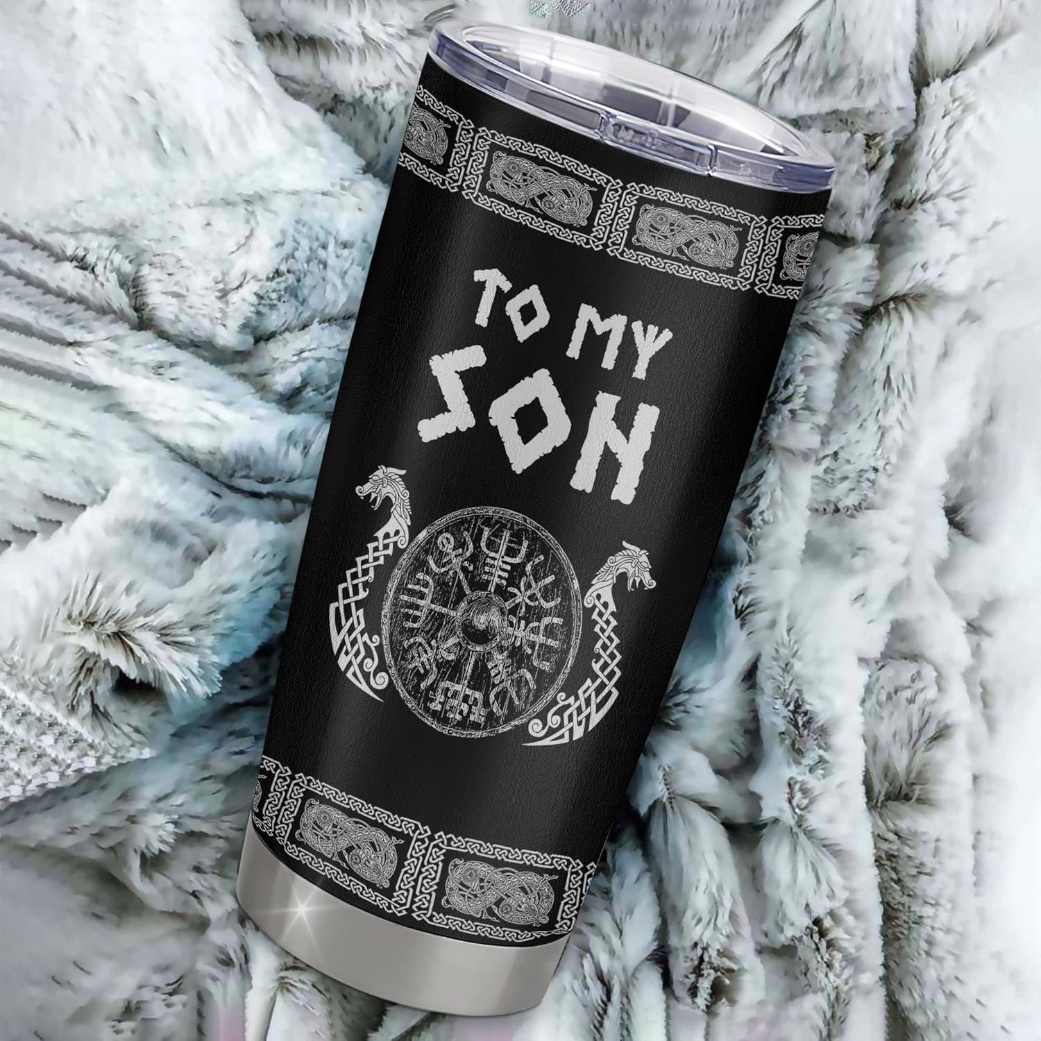 Vaso de acero inoxidable personalizado con texto en inglés “To My Son Viking”, vaso curvado de 20 onzas (124)