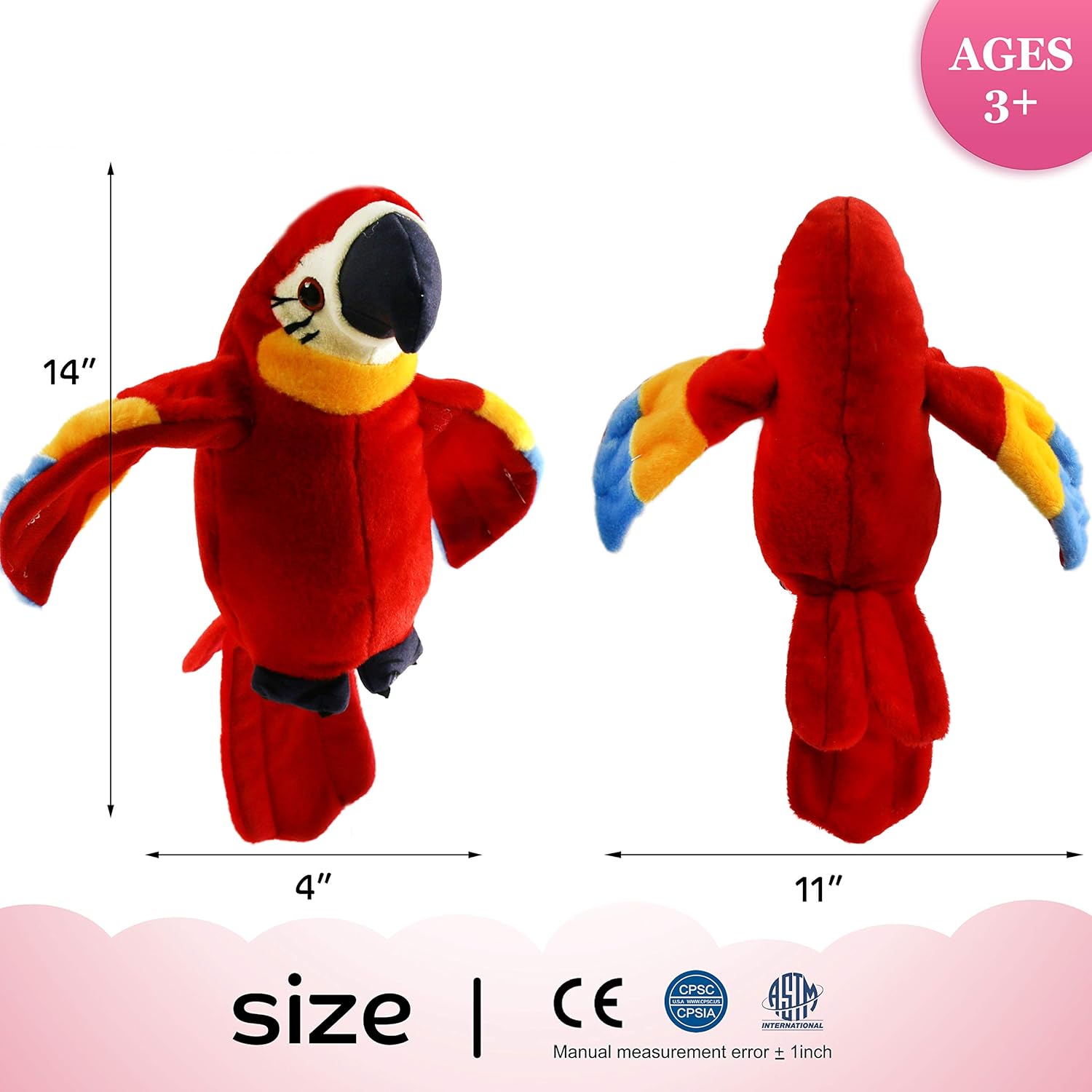 Houwsbaby Pal de peluche parlante, repite lo que dices, animal de peluche de guacamayo, disco electrónico, interactivo, animado, agitado, pájaro,
