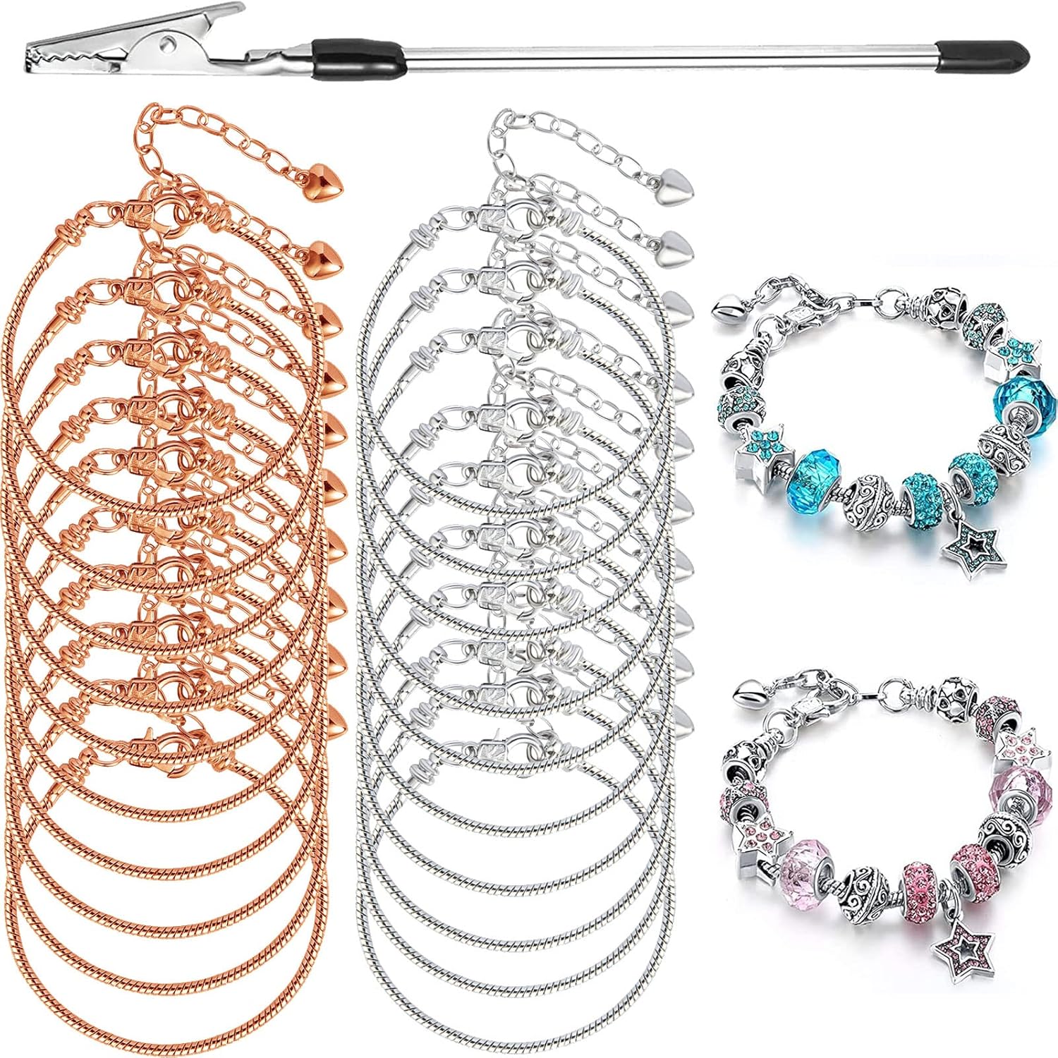 ZYEHXED 20 pulseras de cadena de serpiente con pulsera de ayudante ajustable de serpiente con cierre de langosta cadena extensora para mujeres y