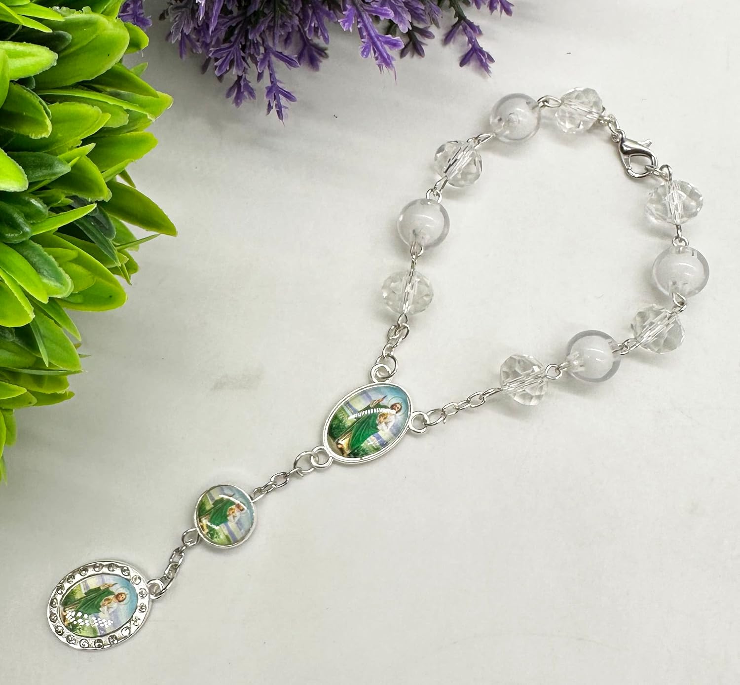 San Judas – Centro de mesa de San Judas, recuerdo de bautizo, rosario, pulsera de recuerdo para fiesta de San Tadeo, 12 unidades