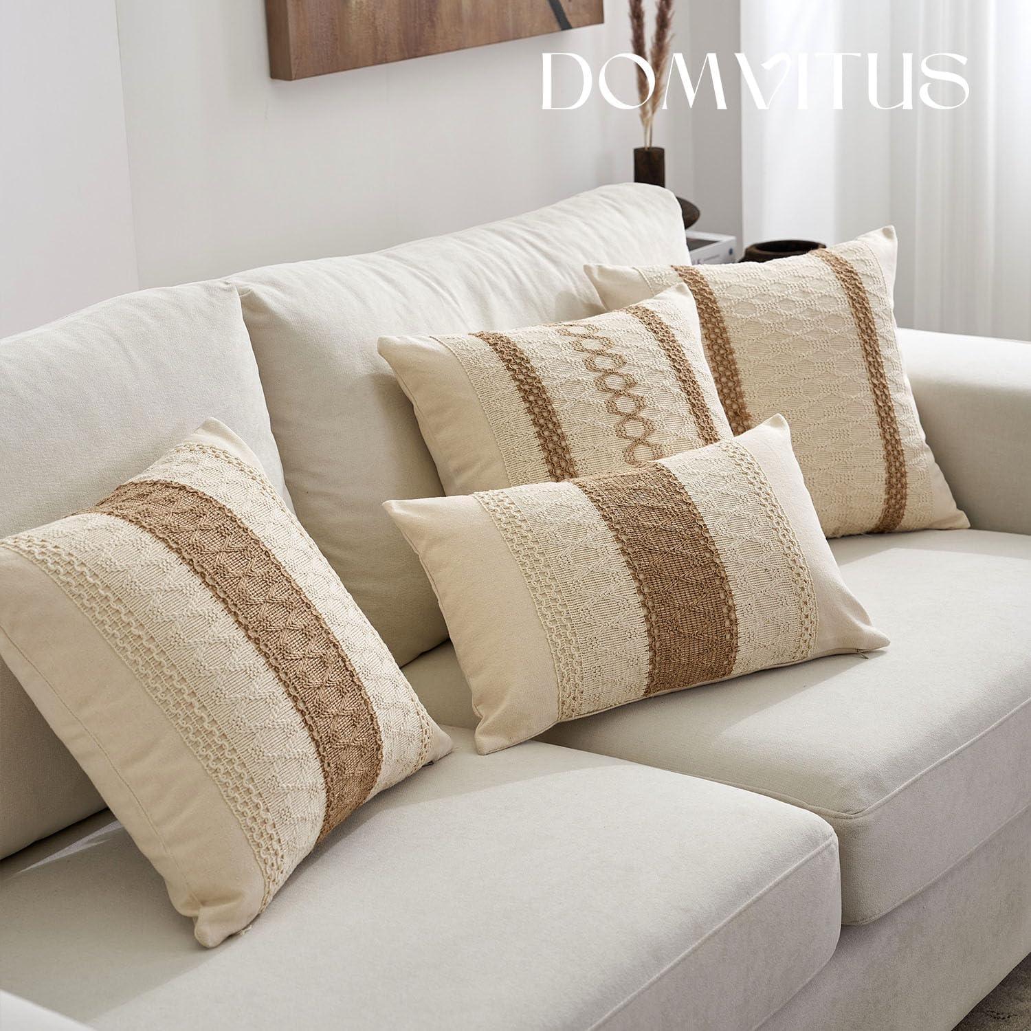 DOMVITUS Fundas de almohada bohemias de 18 x 18 pulgadas, fundas de almohada decorativas para casa de campo, fundas de almohada neutras para sala de