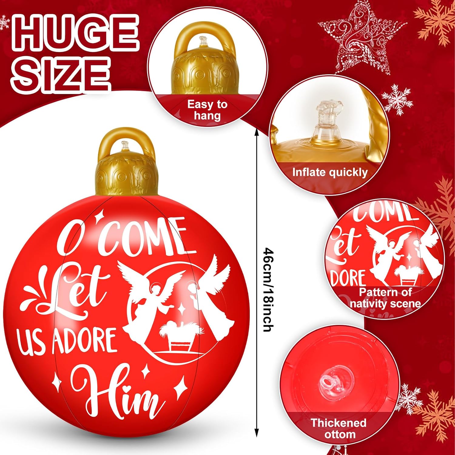 4 bolas inflables de PVC grandes de 18 pulgadas, adornos de Navidad de Jesús, bola inflable para decoración de Navidad al aire libre, bolas de