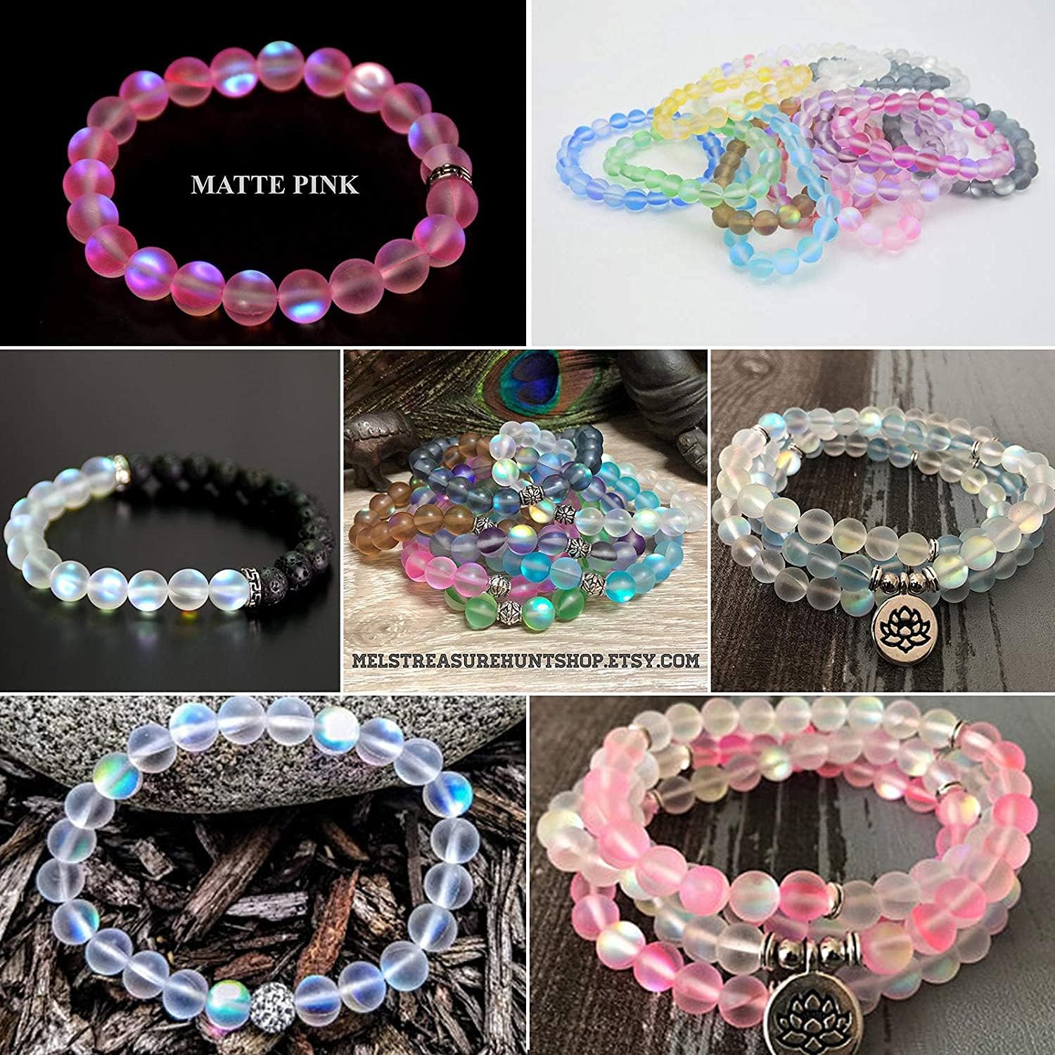 Cuentas de cristal Aurora mate con piedras preciosas de 0.315in, coloridas con purpurina esmerilada brillante sirena redonda suelta piedra lunar