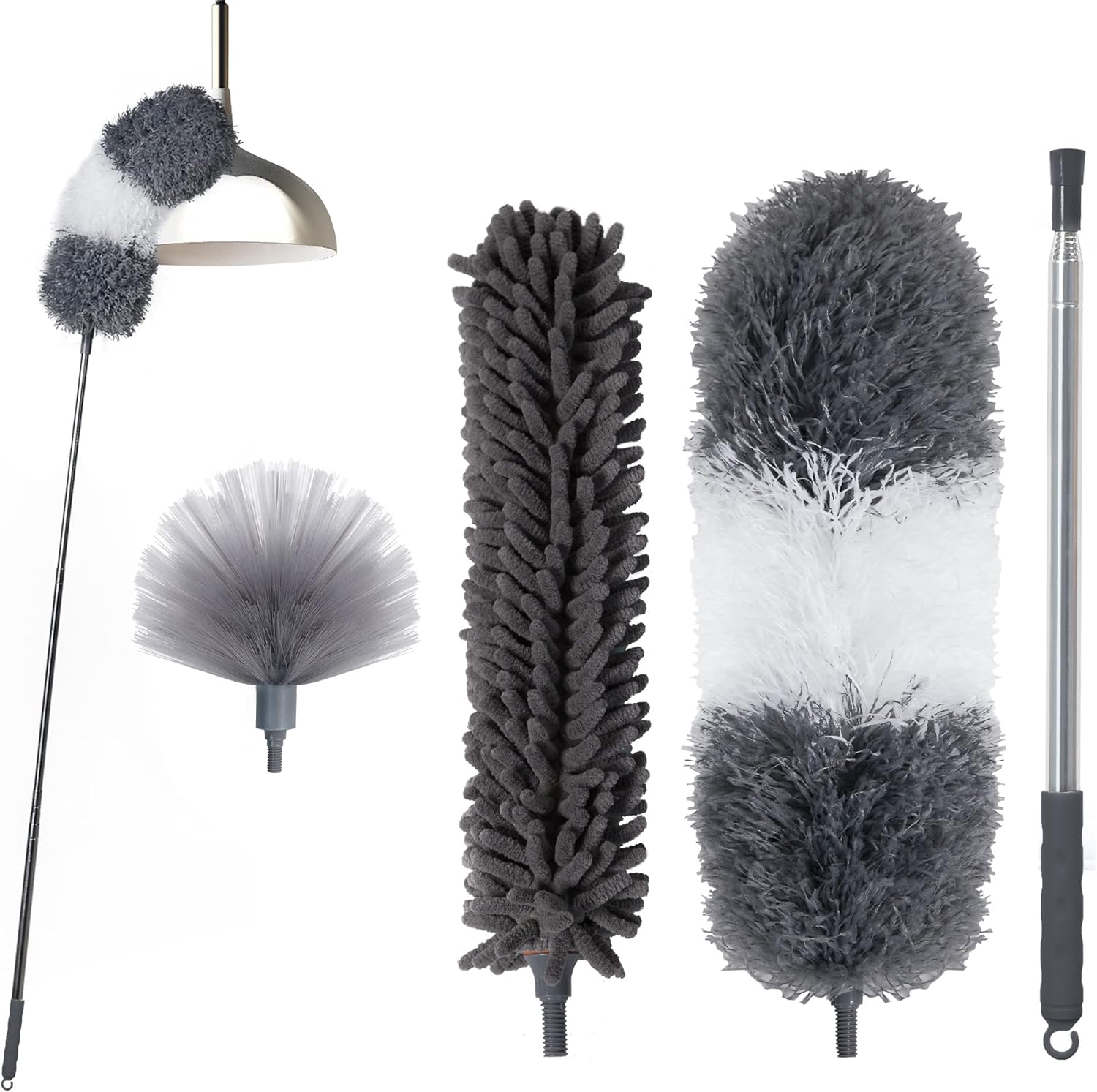 BOOMJOY Plumero de microfibra 4 piezas  Plumeros extensibles flexibles con poste de extensión de 100 pulgadas, plumero de chenilla para limpiar