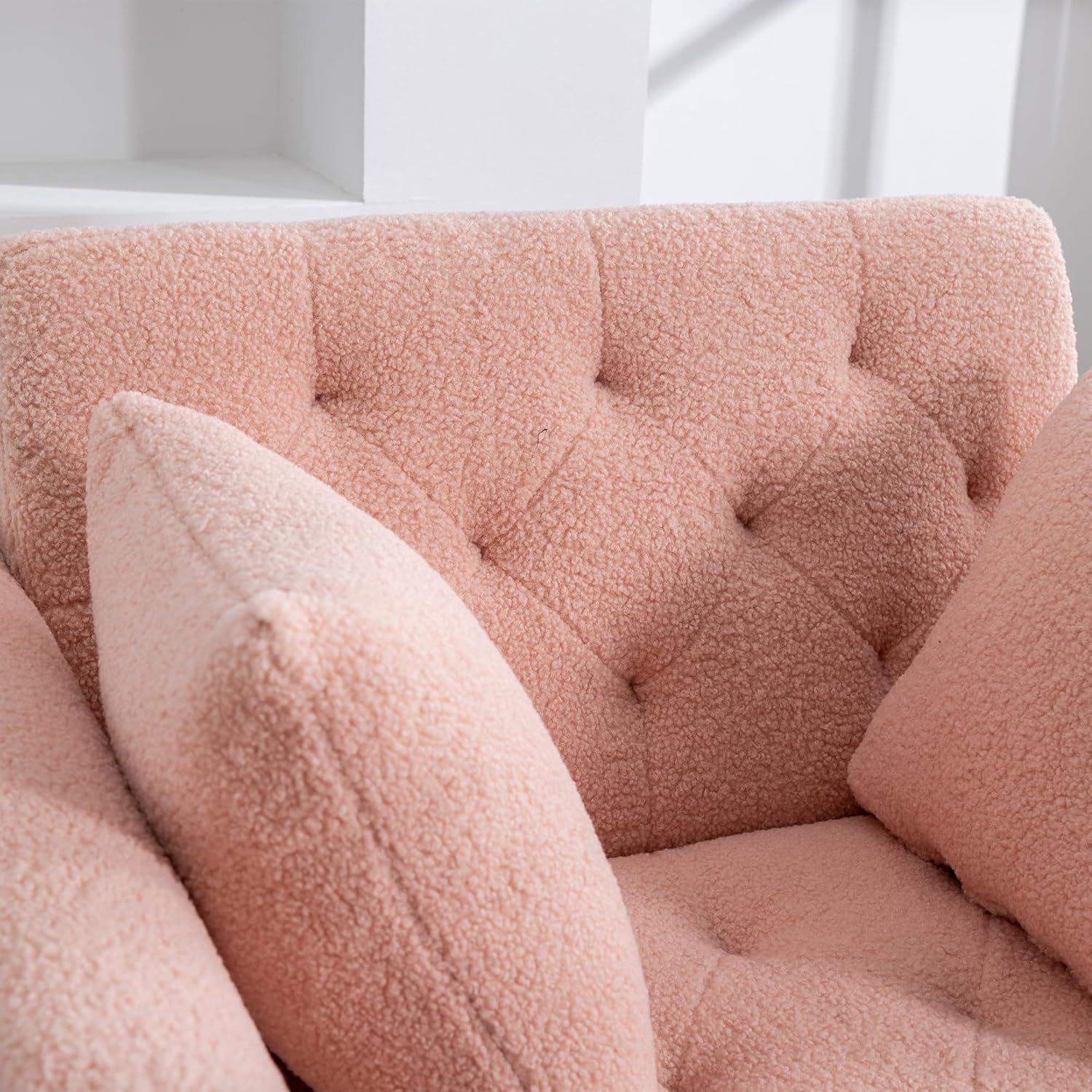 Silla decorativa moderna Sherpa de 36.61 pulgadas de ancho con respaldo ajustable de 3 ángulos + 2 almohadas, sillón reclinable y otomano para sala
