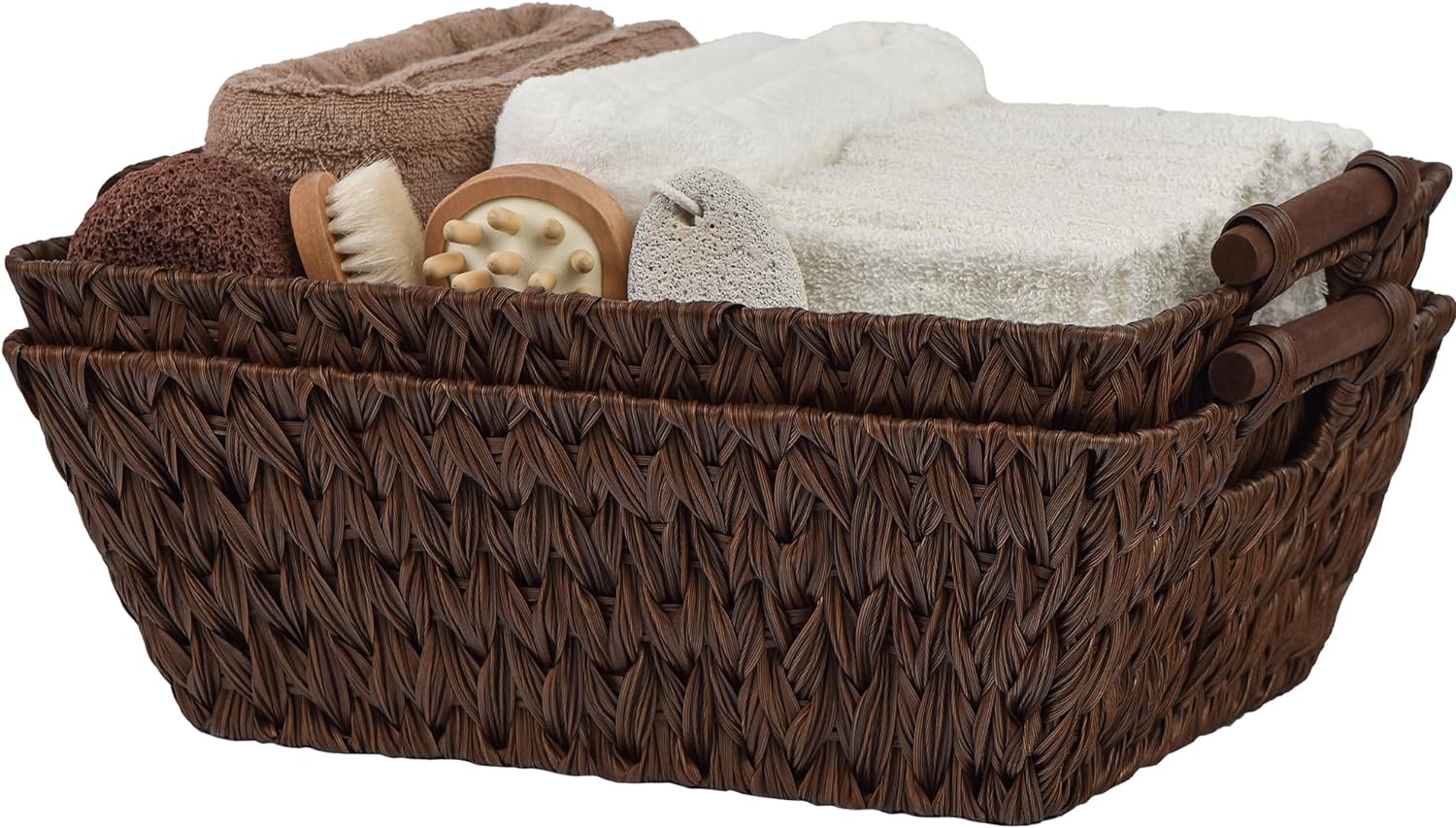 GRANNY SAYS Cestas de almacenamiento de mimbre, cestas grandes con asas, cestas de mimbre para estantes, cesta tejida impermeable para organizar,