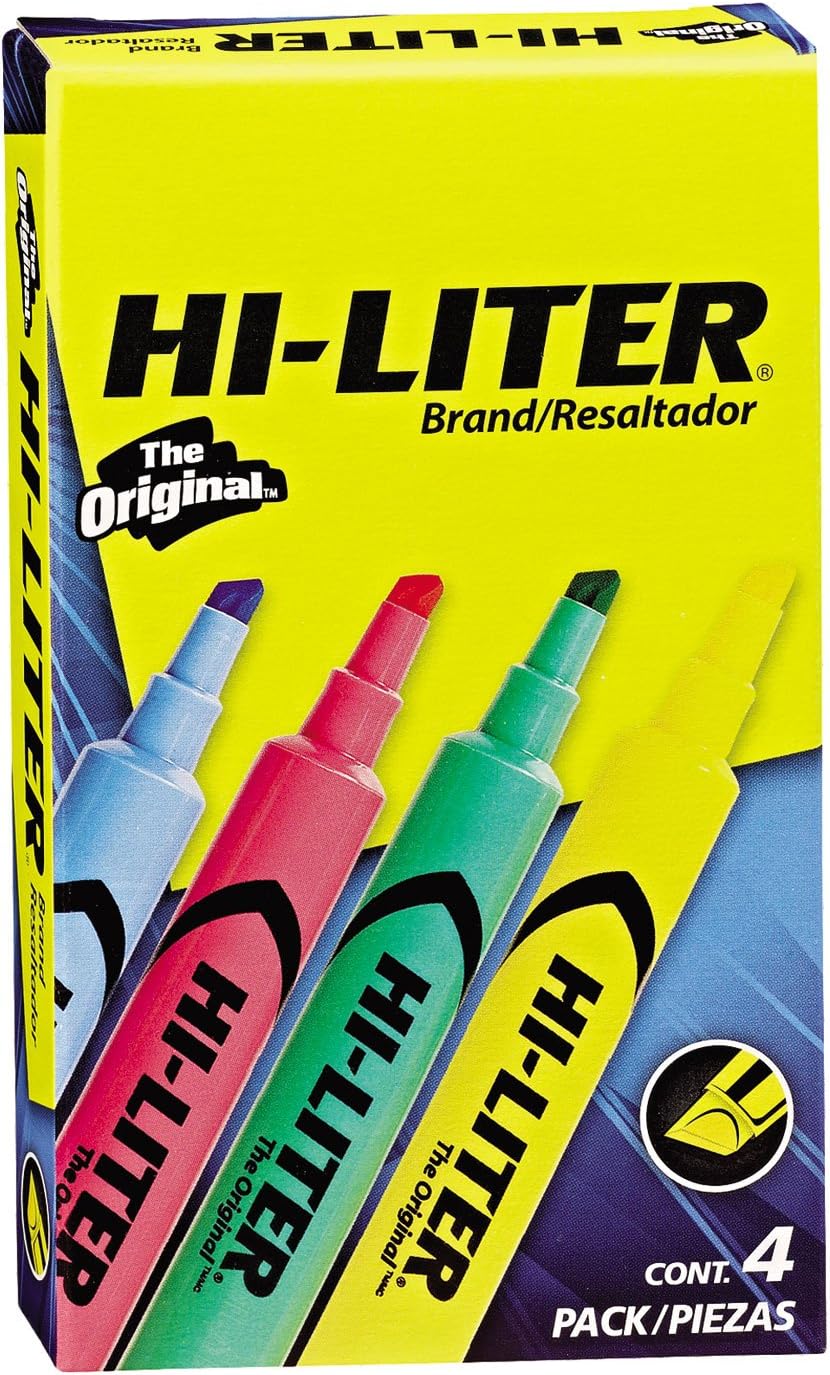 Avery 17752 HI-LITER Resaltador estilo escritorio, punta de cincel, colores surtidos, 4 unidades