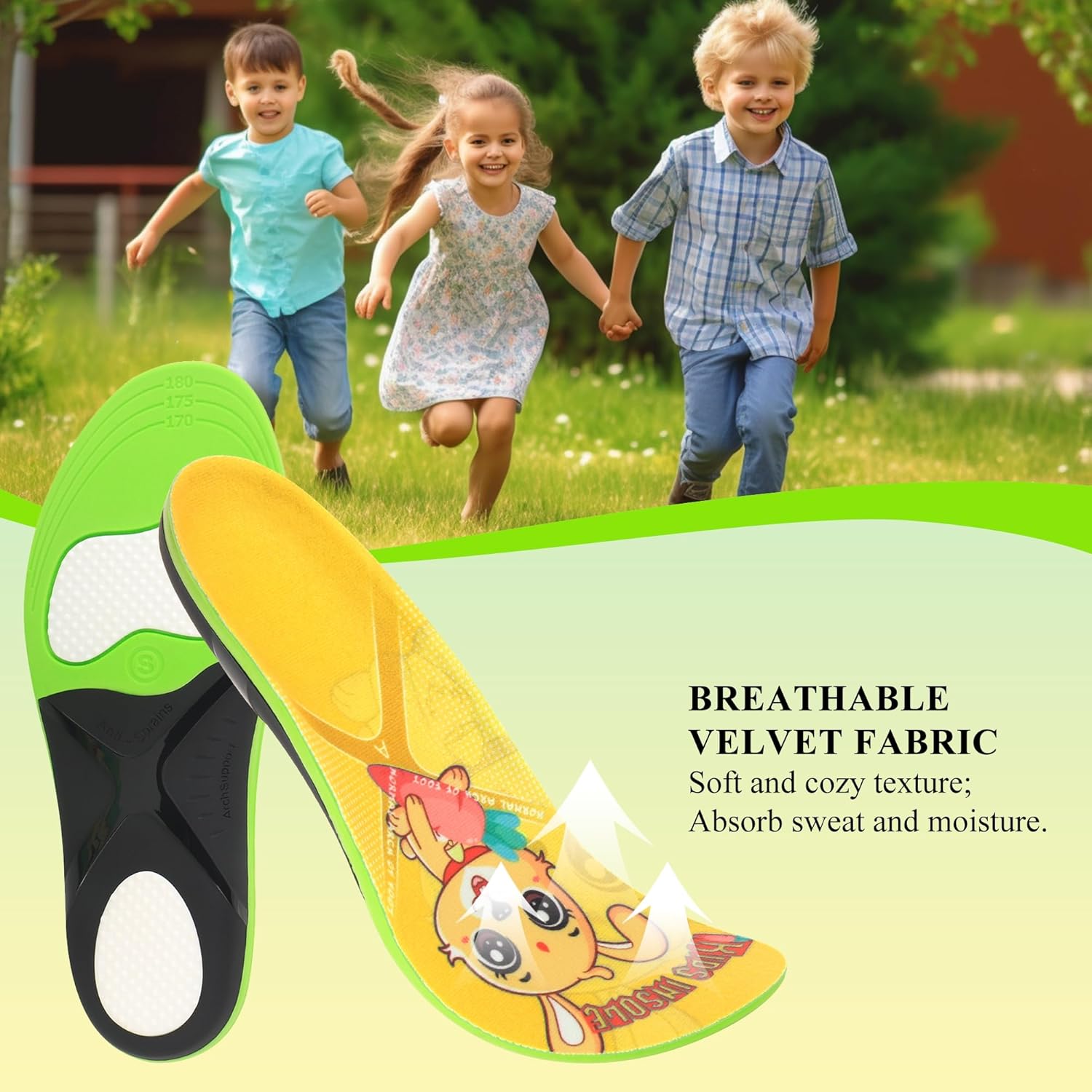 Plantillas ortopédicas para zapatos para niños, soporte de arco para zapatos, plantillas de poliuretano cómodas para los diferentes tipos de pies,