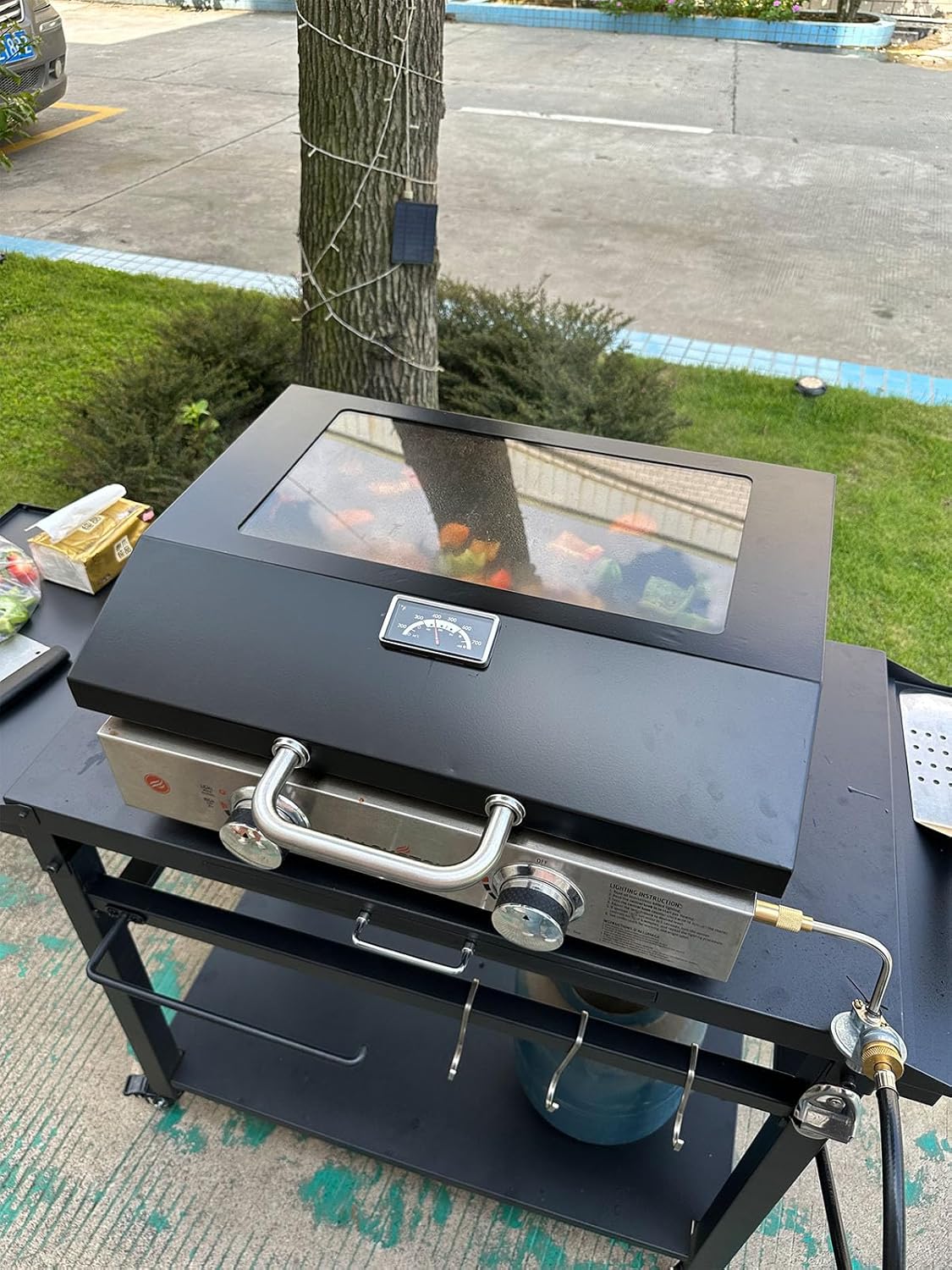 BBQ Future Tapa transparente para plancha Blackstone de 28 pulgadas, cubierta dura con ventana de vidrio para estación de parrilla Blackstone de 28