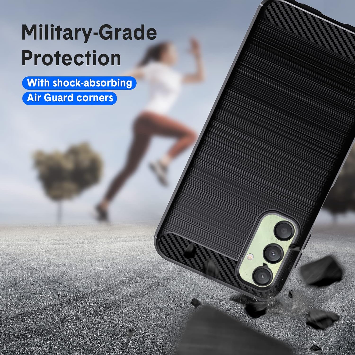 Funda compatible con Samsung Galaxy A24 4G, TPU flexible textura cepillada antideslizante a prueba de golpes, protección militar a prueba de golpes,