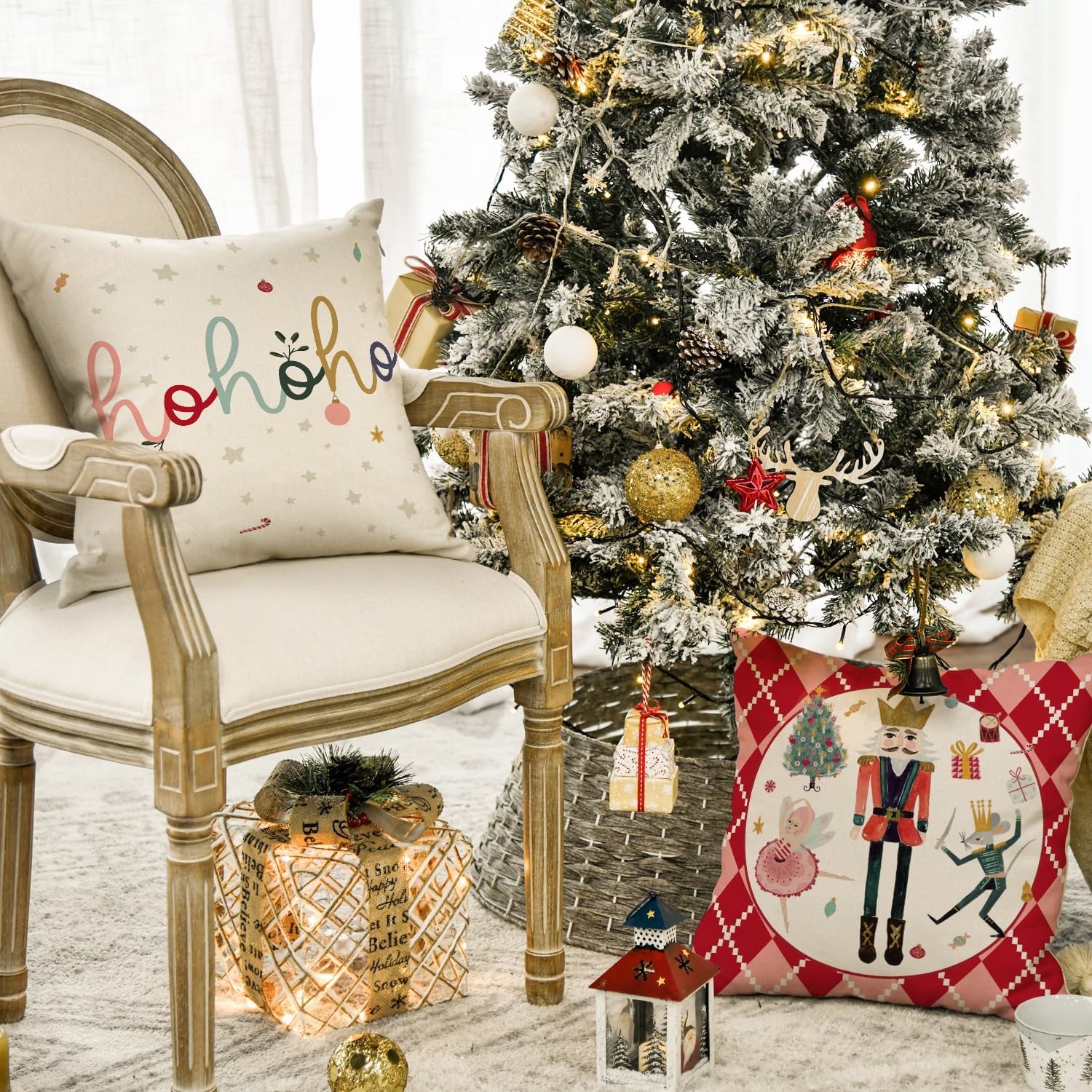 AVOIN colorlife Juego de 4 fundas de almohada rojas con cascanueces de Navidad de 18 x 18 pulgadas, para decoración de sofá y fiesta de invierno