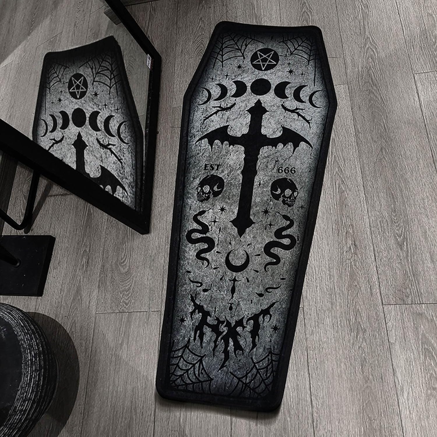 Alfombra de ataúd de Halloween, alfombra de 51 x 19 pulgadas, decoración de Halloween para dormitorio, sala de estar, resistente a la suciedad,