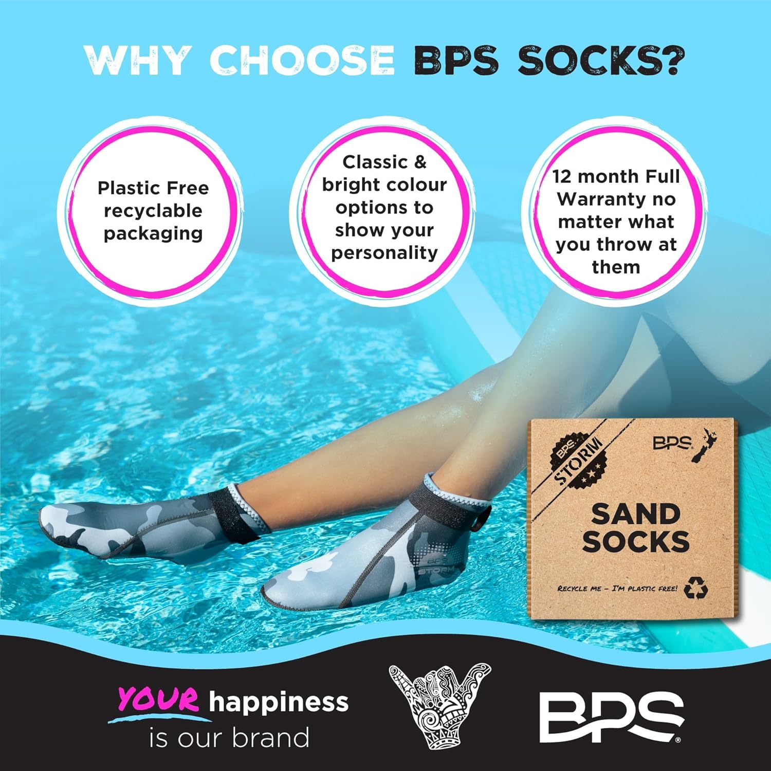 Calcetín BPS ‘Storm Sock’ ultra premium para aletas de agua (corte bajo, unisex) 0.118pulgadas de neopreno pegado y cosido ciego con correas de