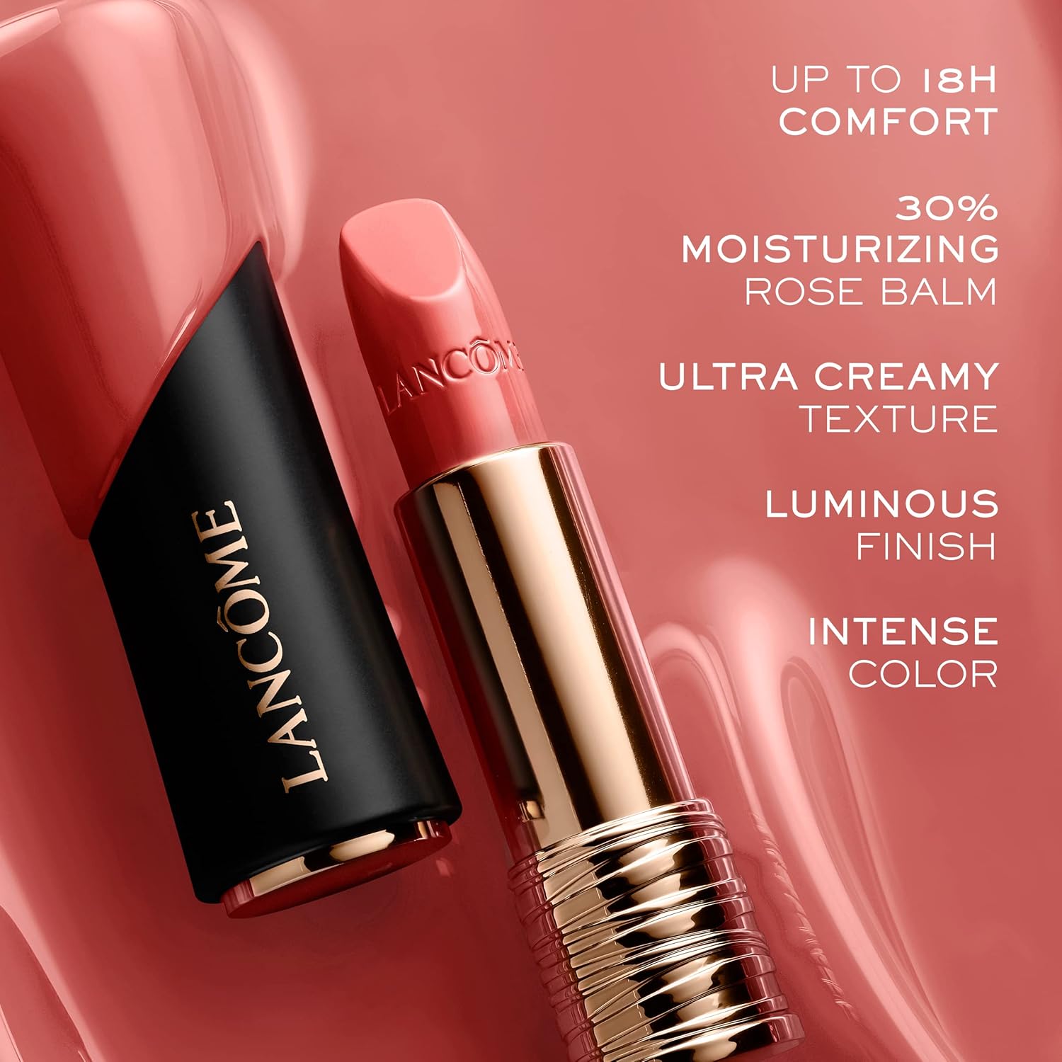 Lancôme L’Absolu Rouge – Lápiz labial hidratante en crema, resistente a las manchas y acabado luminoso, comodidad de hasta 18 horas