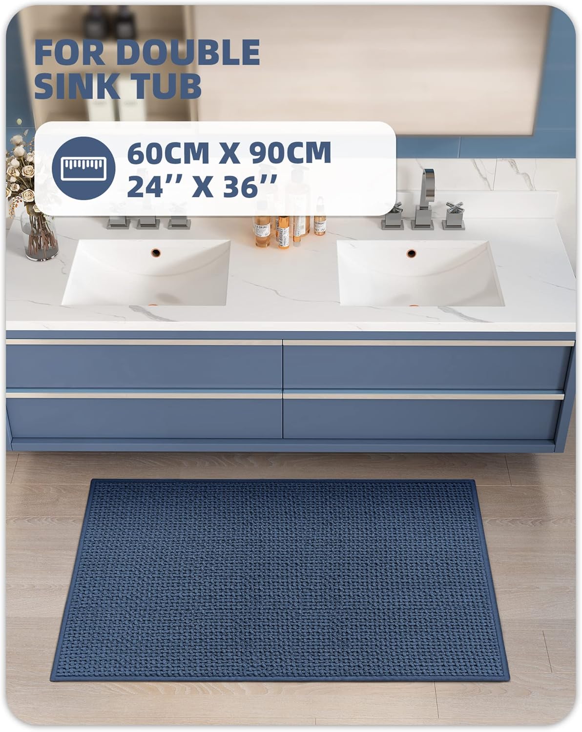Alfombras de baño de felpilla mejoradas, adorna tu baño con el color G azul marino, absorbentes, antideslizantes, suaves, lavables a máquina, de