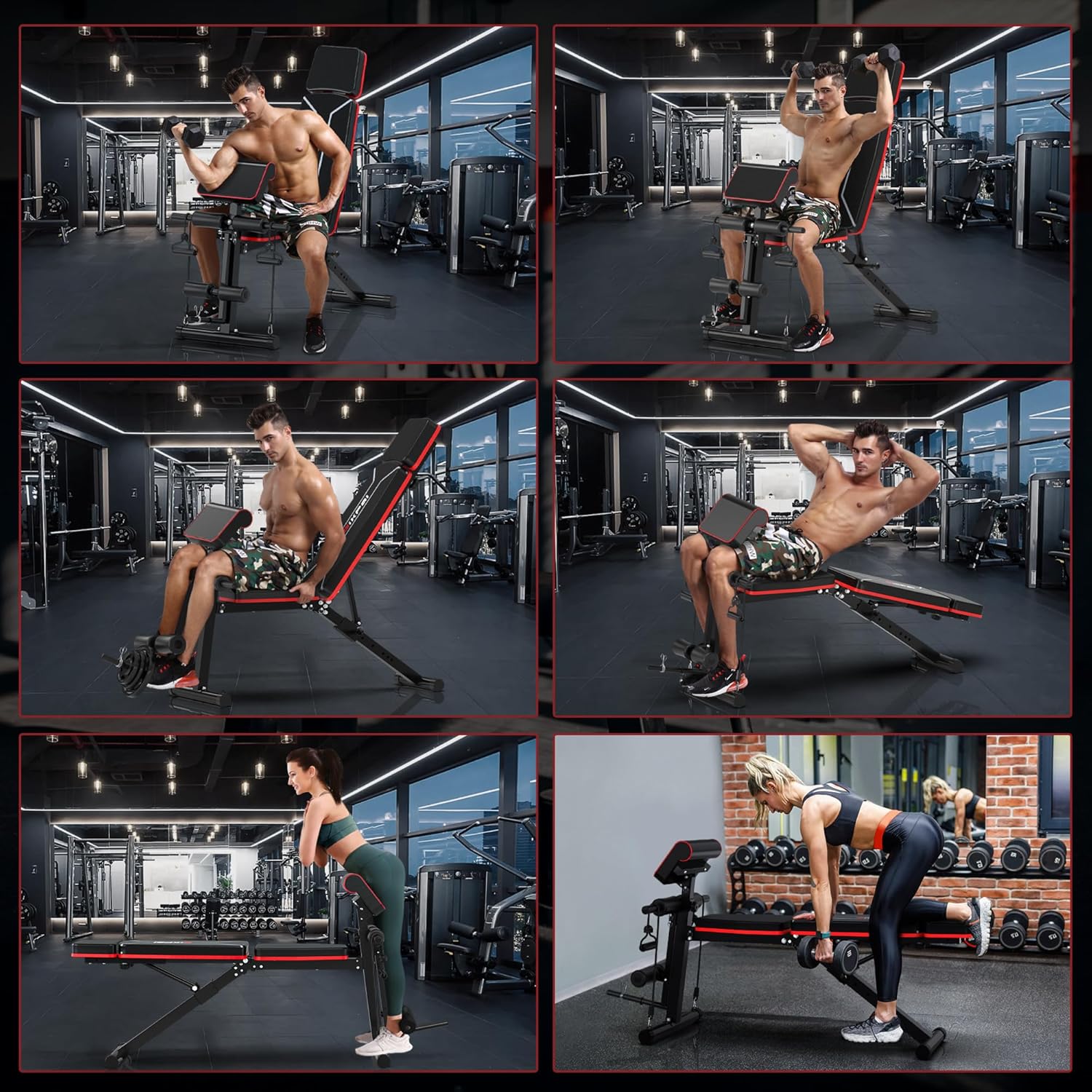 GIKPAL Banco de pesas ajustable  Prensa de banco de entrenamiento para gimnasio en casa, banco de ejercicio plegable inclinado, para entrenamiento