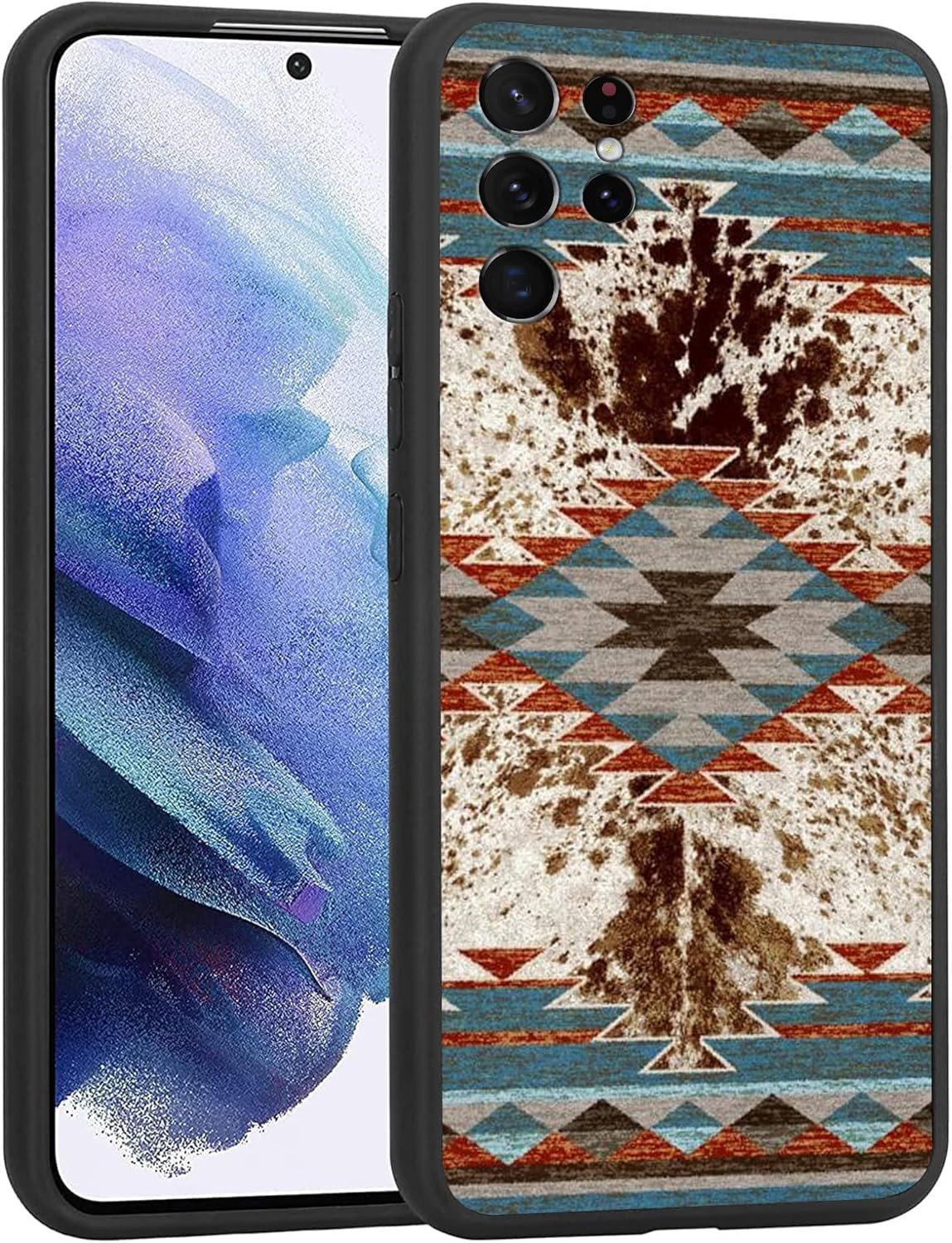 Funda compatible con Samsung Galaxy S23 Ultra, piel de vaca retro occidental, estampado de animales, granja, vaquera, howdy, bohemio, vaquero, país,