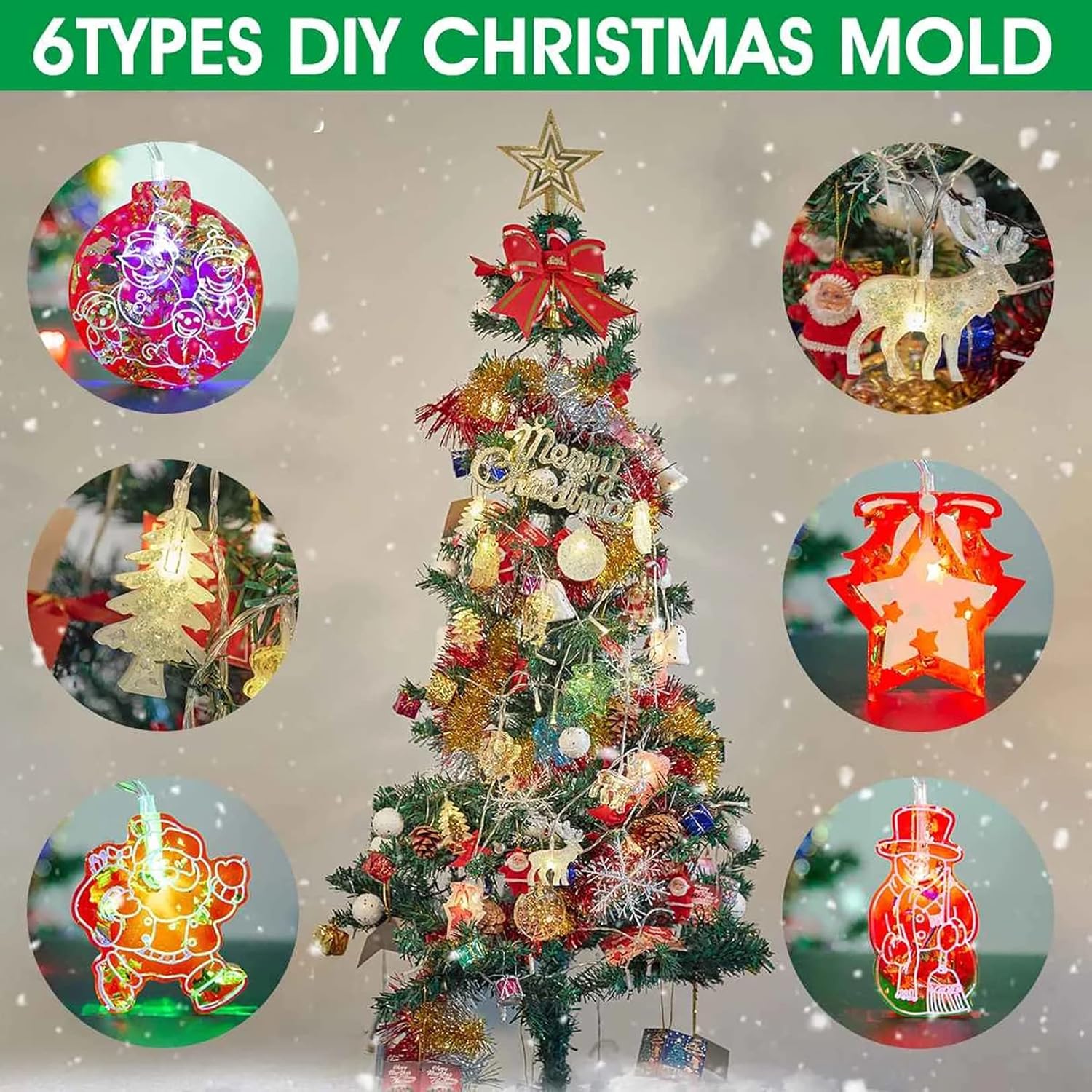Moldes de resina de Navidad, moldes de silicona para adornos de Navidad, moldes de Navidad epoxi para fundición de resina con 2 luces de hadas para