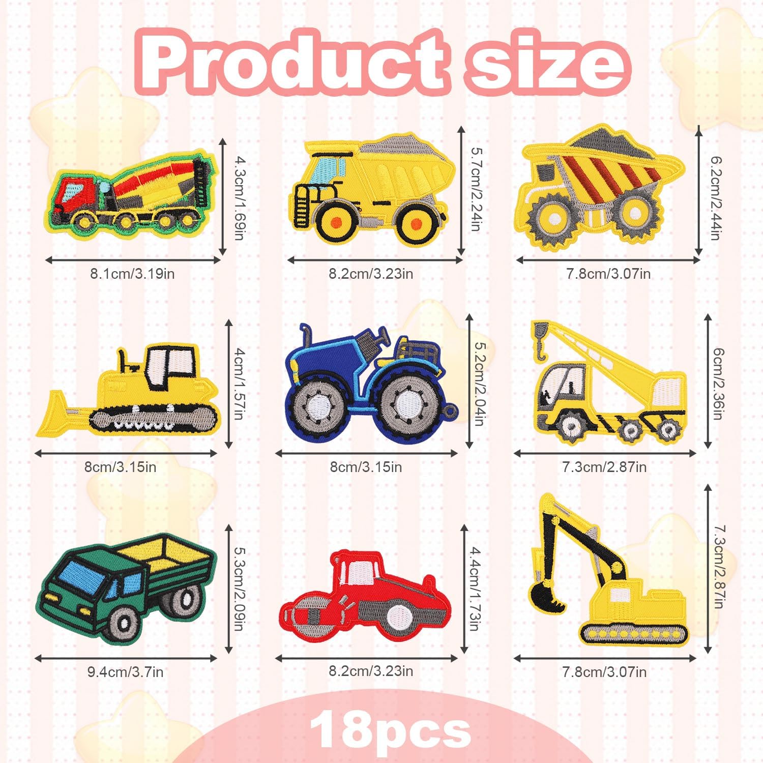 Parches de planchado de vehículos de ingeniería para ropa de niños, 9 estilos interesantes parches para planchar para ropa, vehículos de ingeniería,